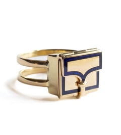 The Fleur Fairfax Book Ring in 18ct Gold and Enamel - Sapphire Blue US 5.75