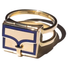 The Fleur Fairfax Book Ring in 18ct Gold and Enamel - Sapphire Blue US 6.25
