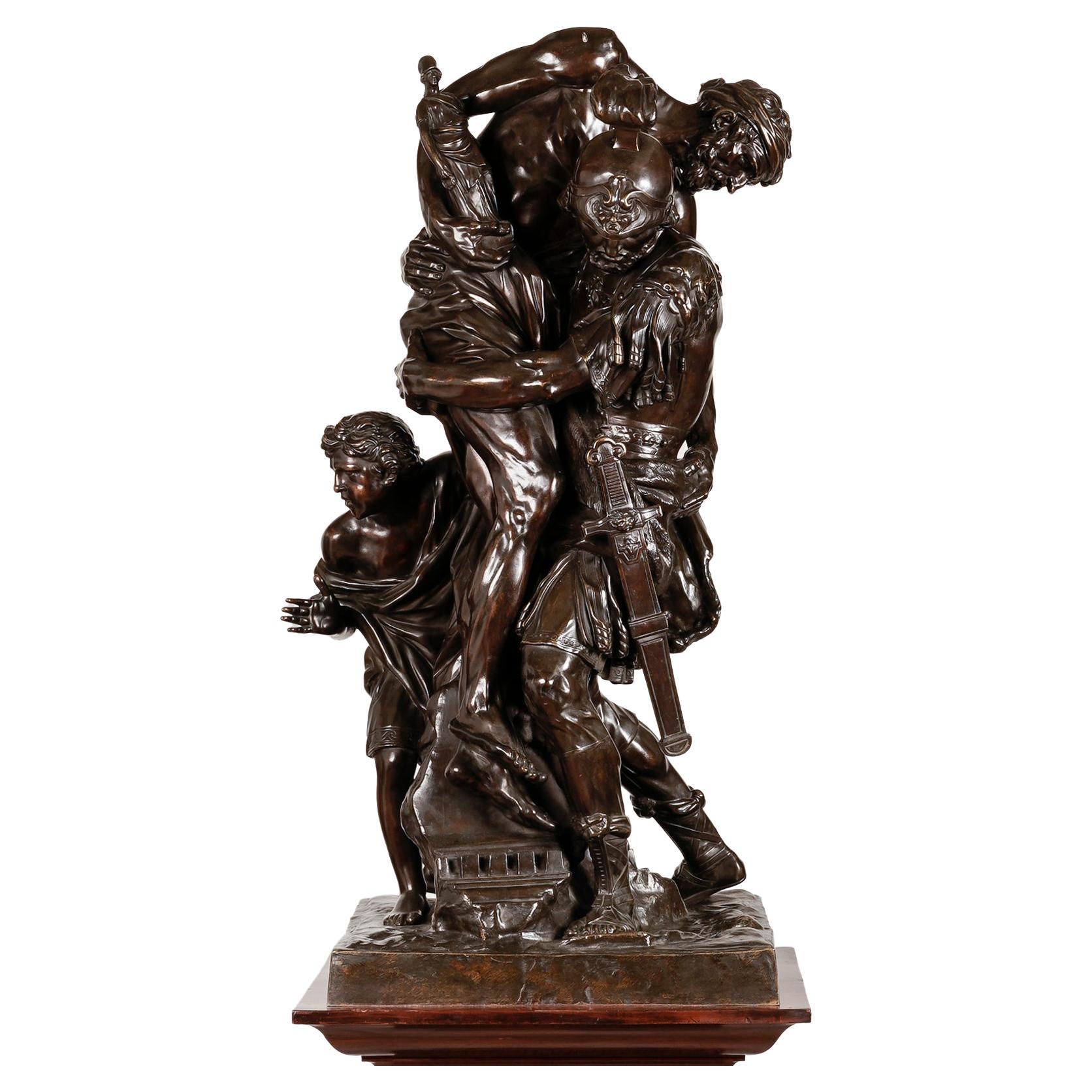 Flight from Troy, 19th Century French Bronze Sculpture For Sale