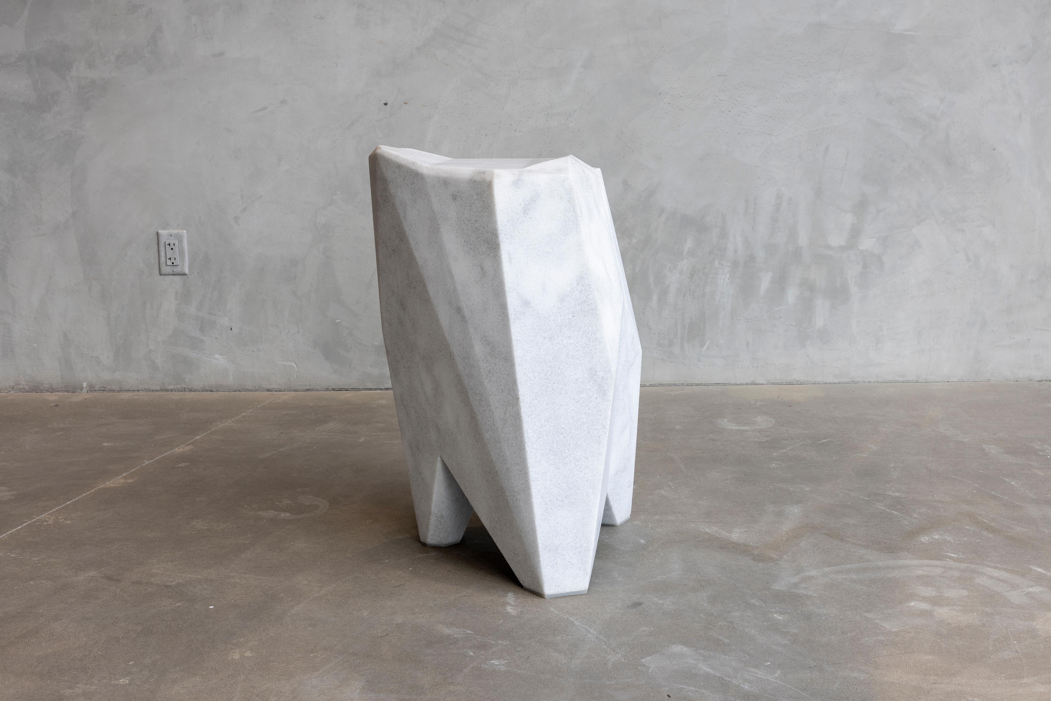 The Floe Stool by William Emmerson
Limited Edition Of 2 Pieces.
Dimensions: D 16.75 x W 20 x H 29.25 cm.
Materials: Naxos marble.
 
A shape. A floating mass of white marble turned into a piece of functional sculpture representing the beauty behind