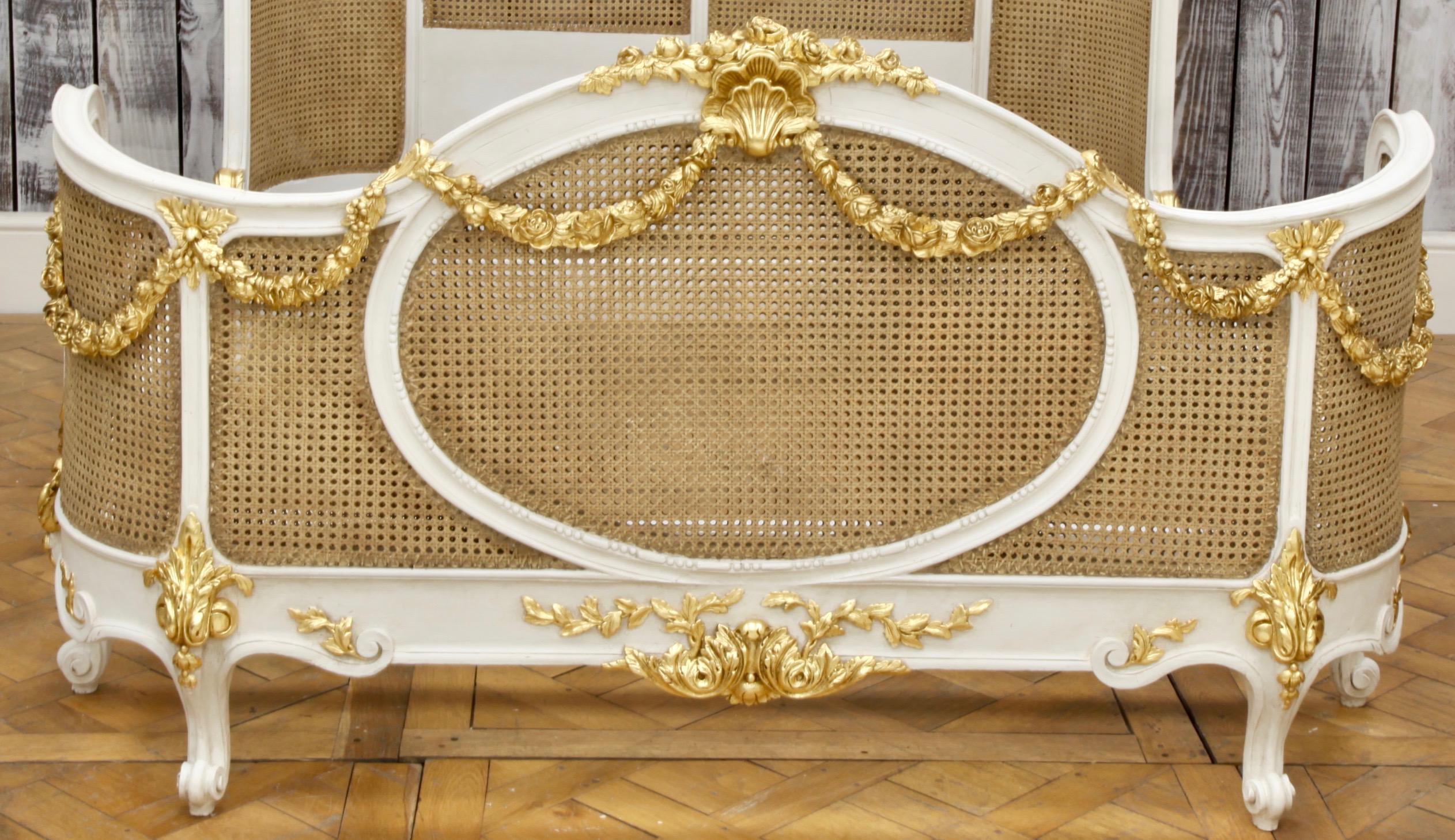British Floral Swag, a Louis XV Style Corbeille Canned Bed by La Maison London For Sale