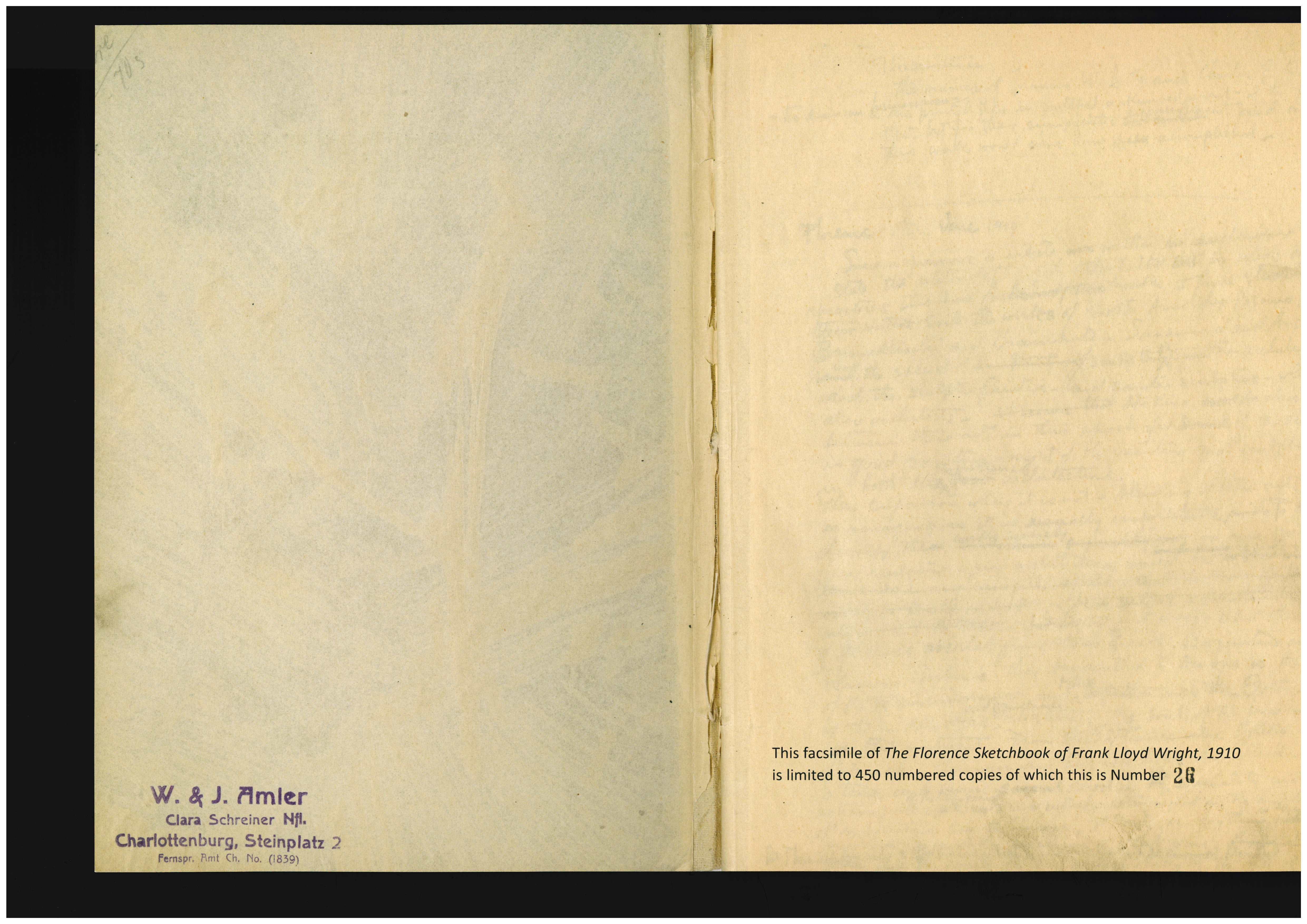Il s'agit d'un fac-similé en édition limitée du carnet de croquis manuscrits de Frank Lloyds Wright qui a servi de maquette ou de mise en page pour le célèbre portfolio Wasmuth de 1910 intitulé 