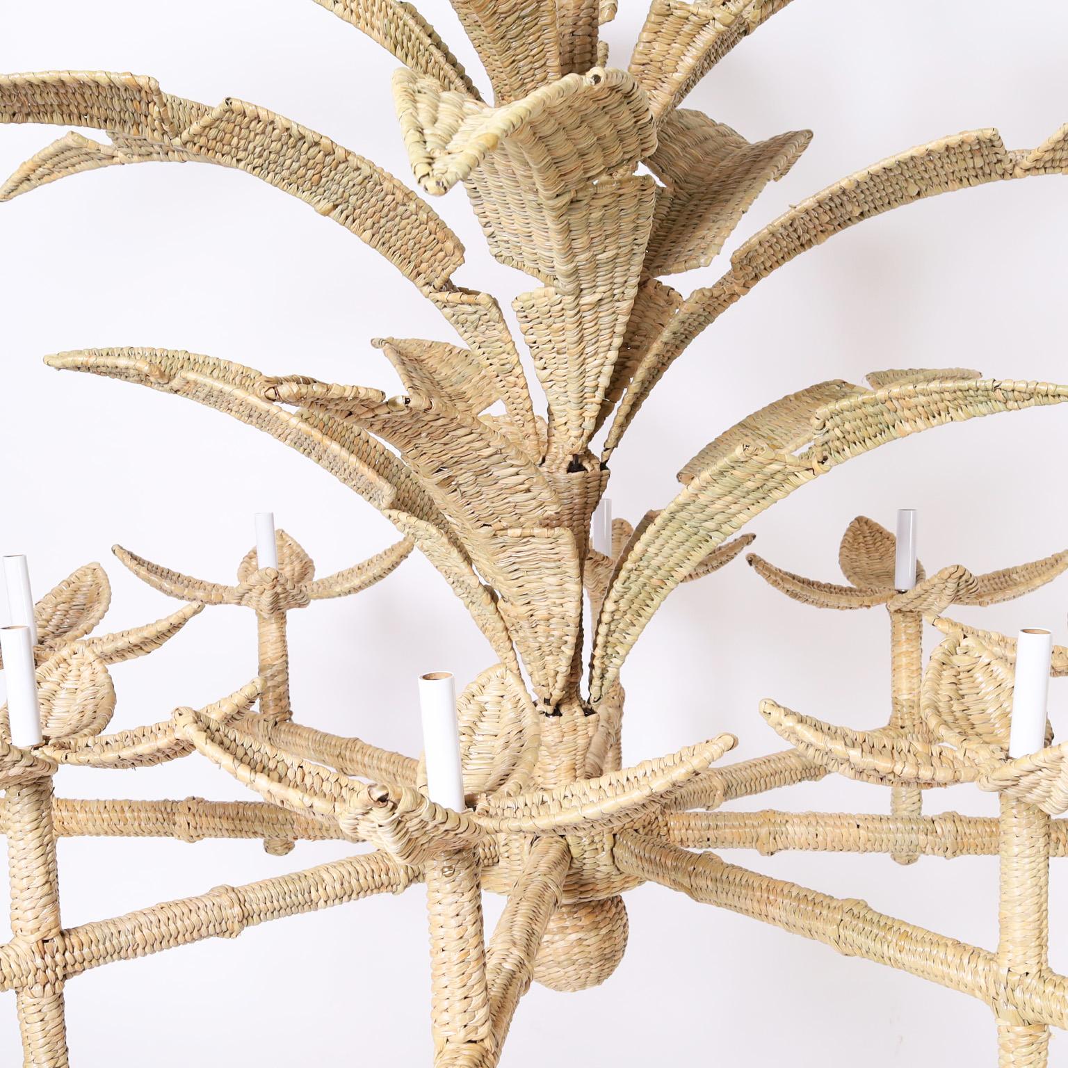 Mexican Florencia Large Wicker Palm Leaf Chandelier from the FS Flores Collection For Sale