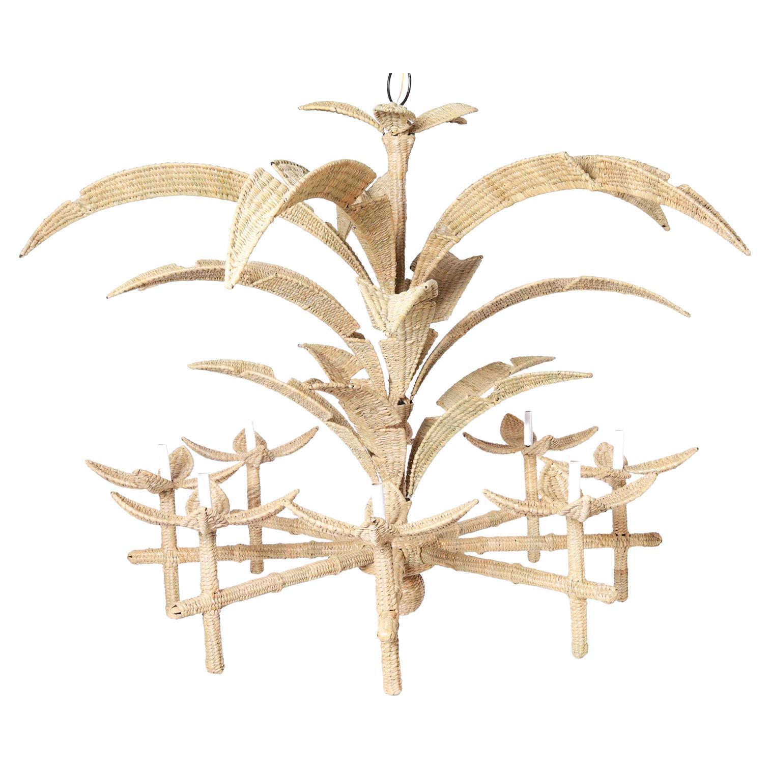 Florencia Large Wicker Palm Leaf Chandelier from the FS Flores Collection For Sale