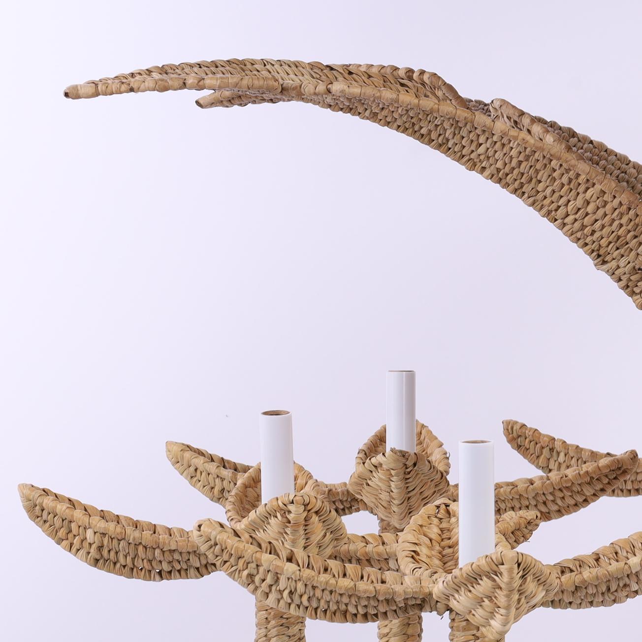 Hand-Crafted The Florencia Pequeña Wicker Palm Tree Chandelier from the FS Flores Collection