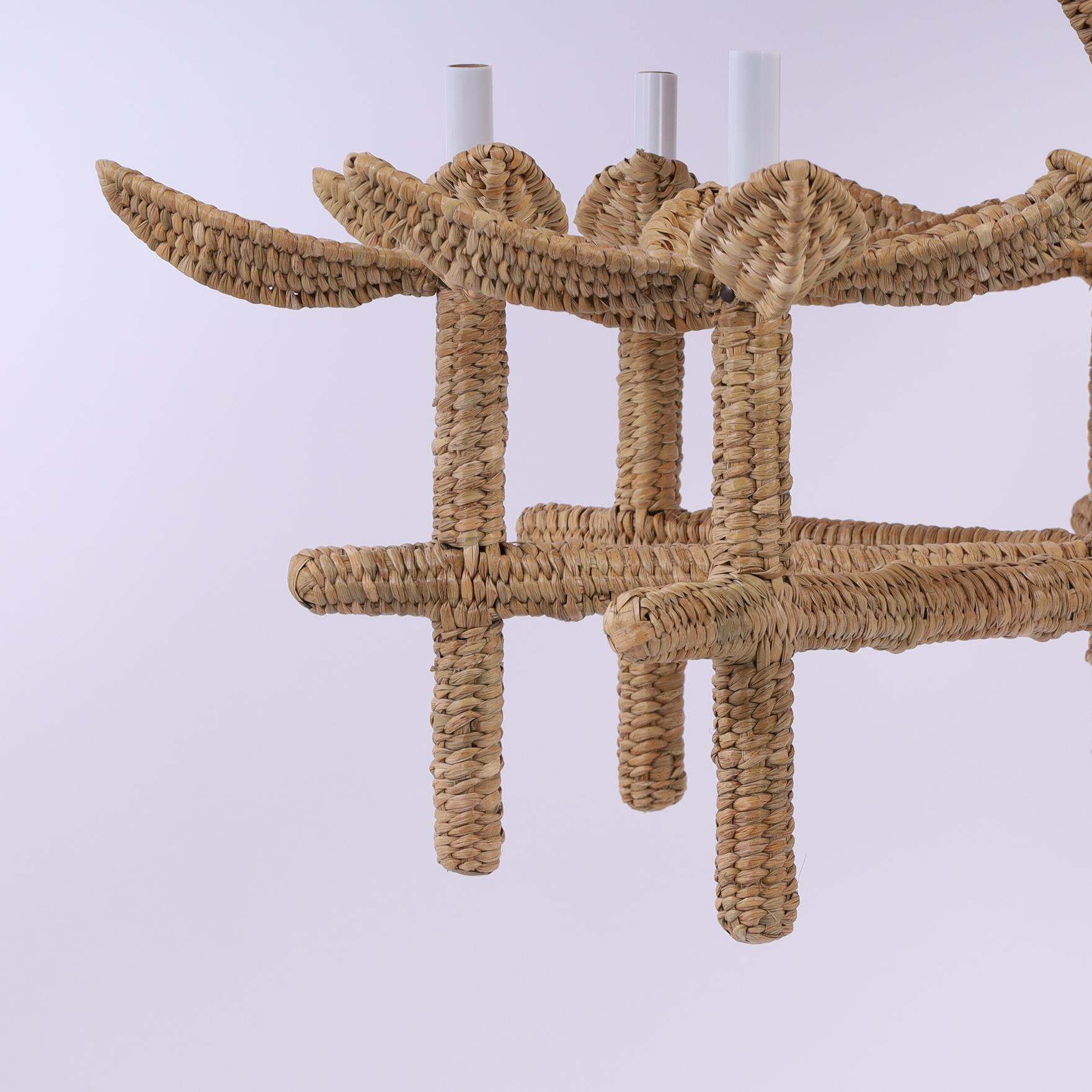 Contemporary The Florencia Pequeña Wicker Palm Tree Chandelier from the FS Flores Collection