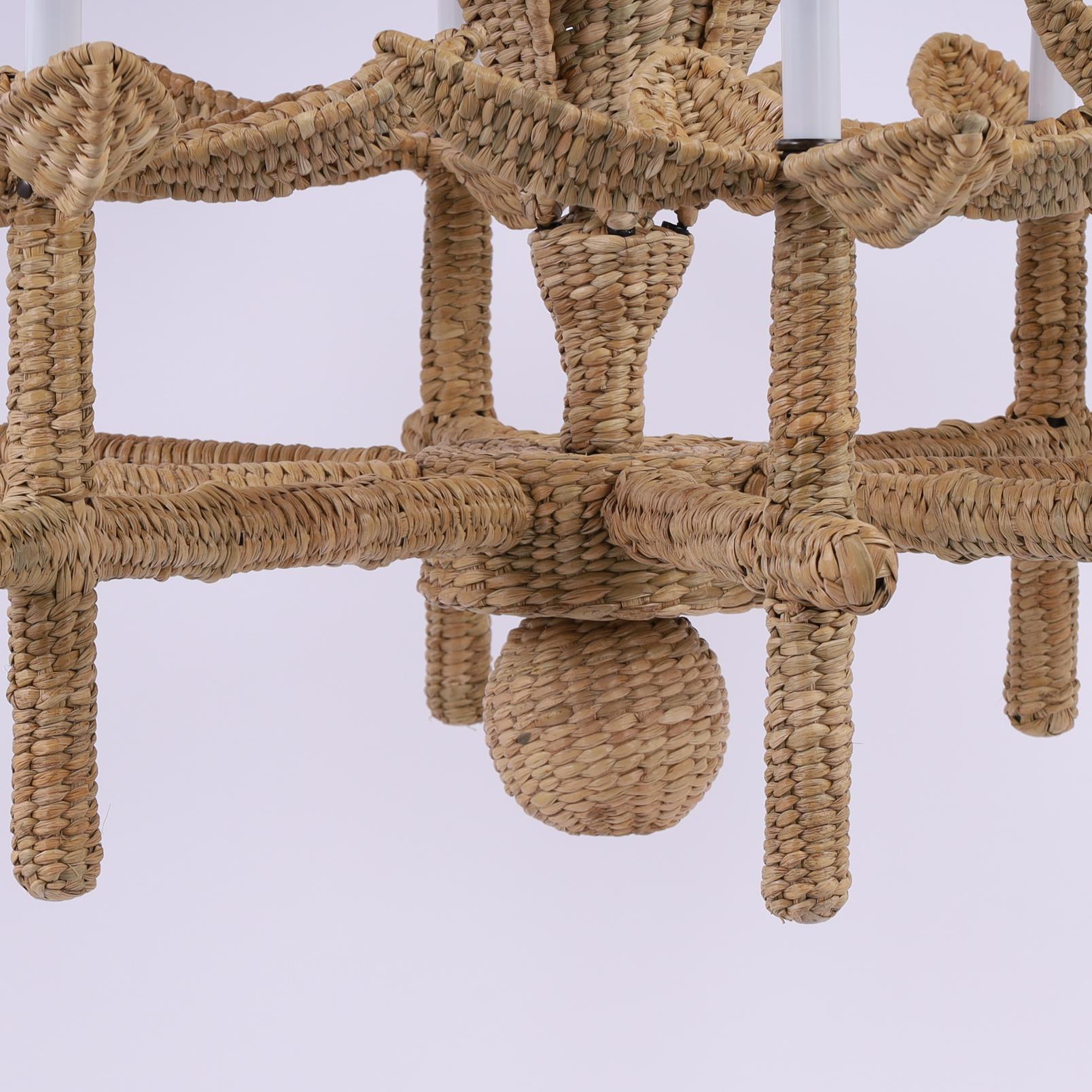 Metal The Florencia Pequeña Wicker Palm Tree Chandelier from the FS Flores Collection
