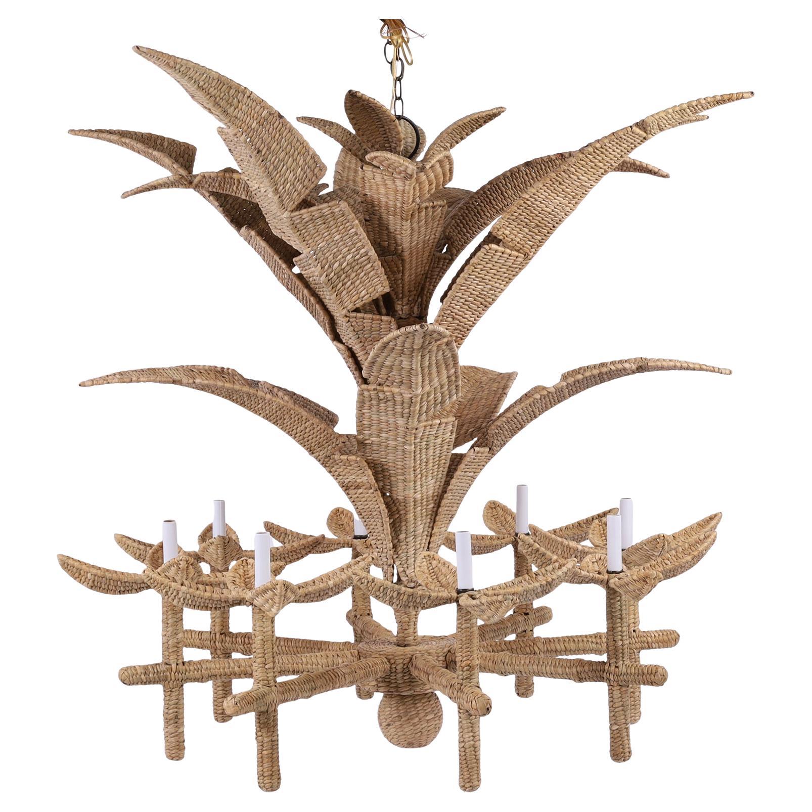 The Florencia Pequeña Wicker Palm Tree Chandelier from the FS Flores Collection