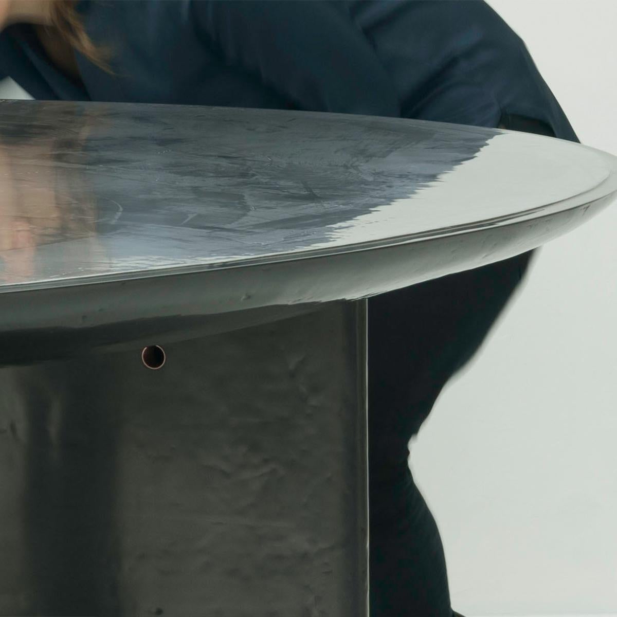 The Foch Liquid Aluminium, Silver and Gun Metal Dining Table, Moon Collection For Sale 2