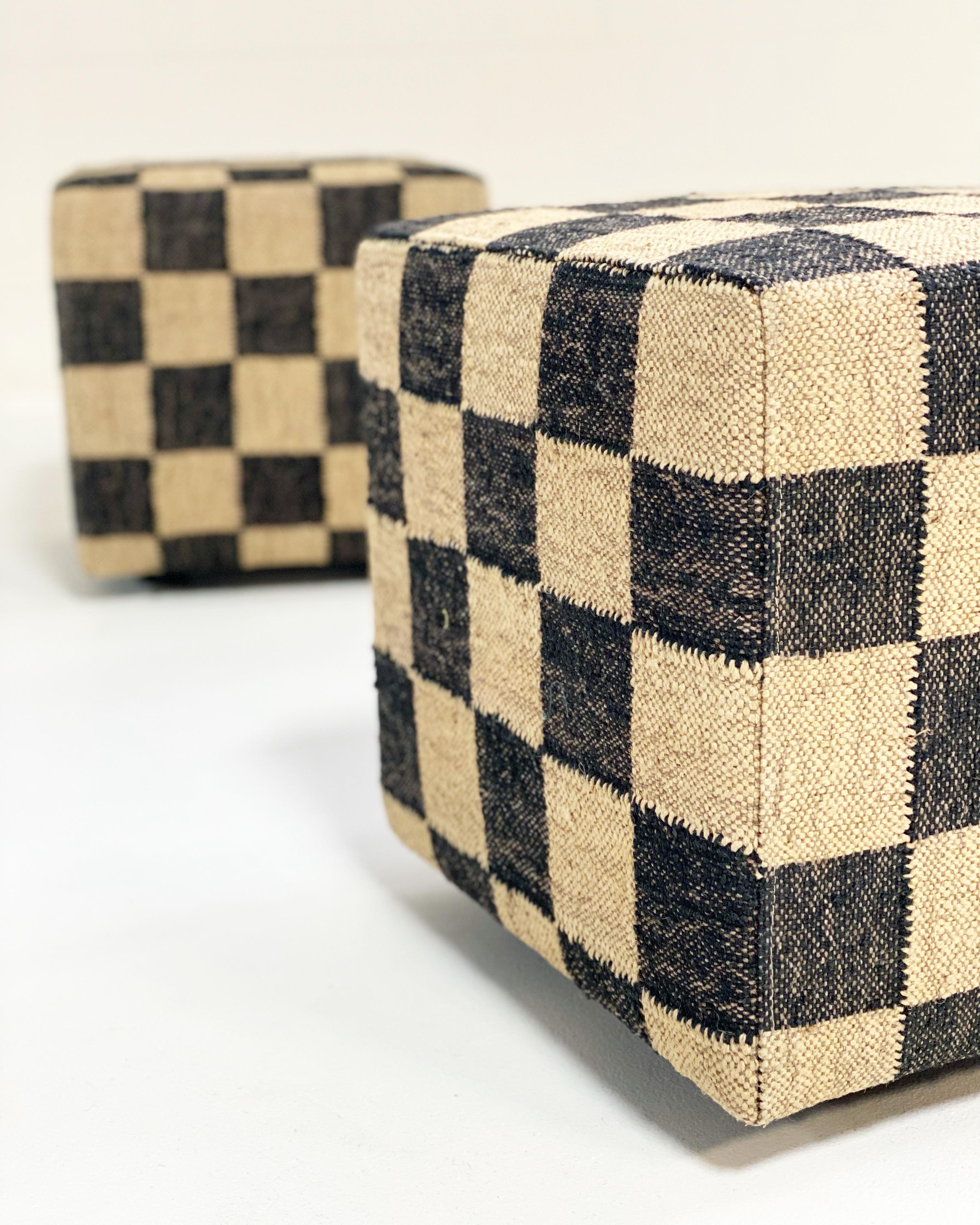 The Forsyth Checkerboard Cube Ottoman For Sale 1