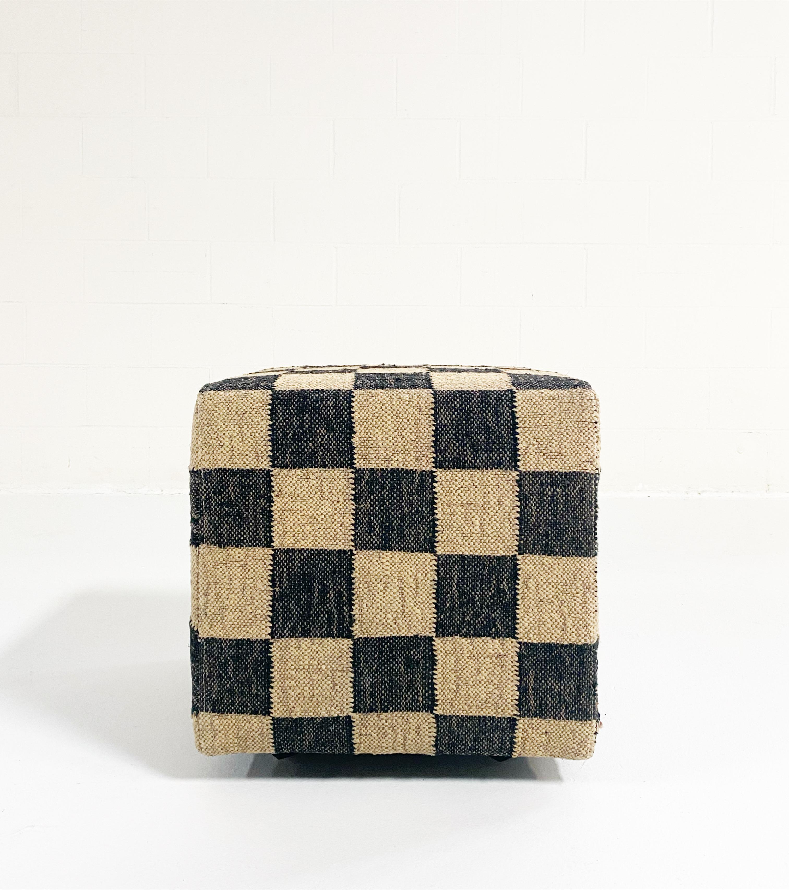 The Forsyth Checkerboard Cube Ottoman For Sale 3