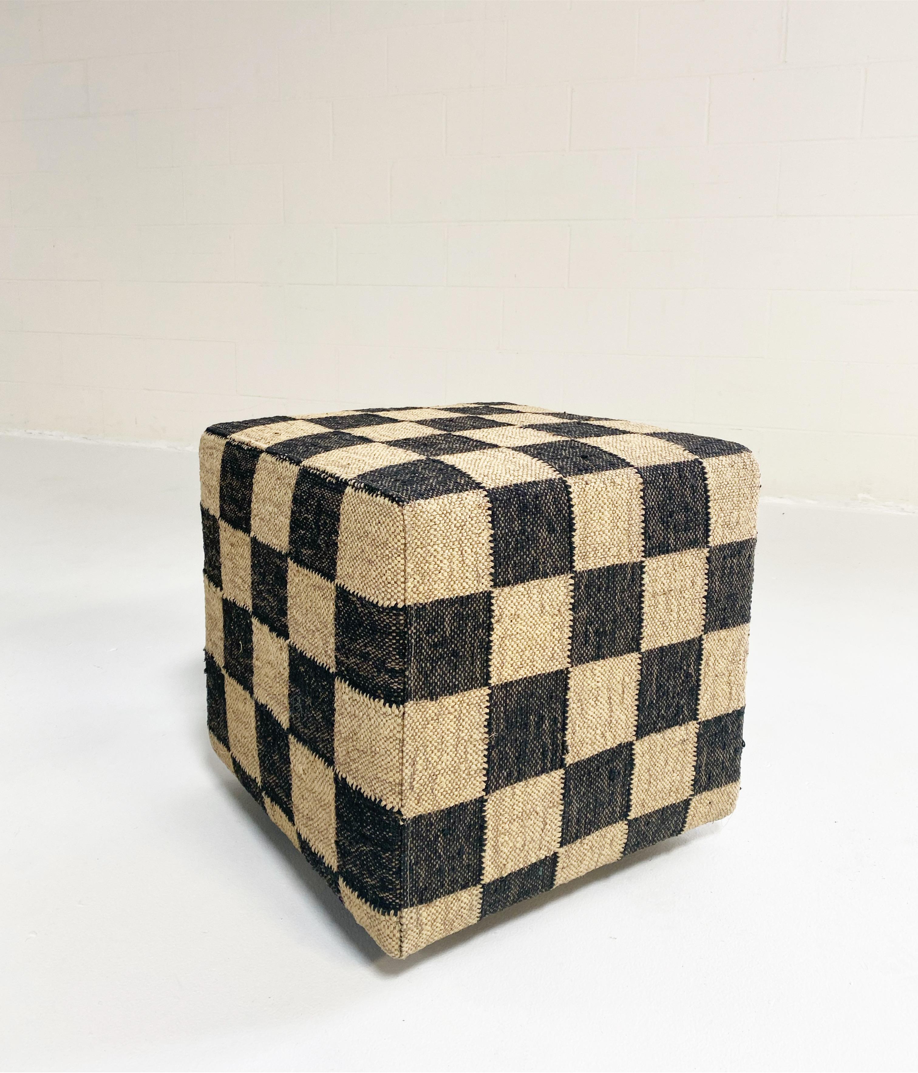 The Forsyth Checkerboard Cube is designed and handcrafted from our best-selling wool and jute checkerboard rugs. This is a versatile piece for any room adding natural texture and pattern. The perfect end or side table, ottoman, or extra seating.