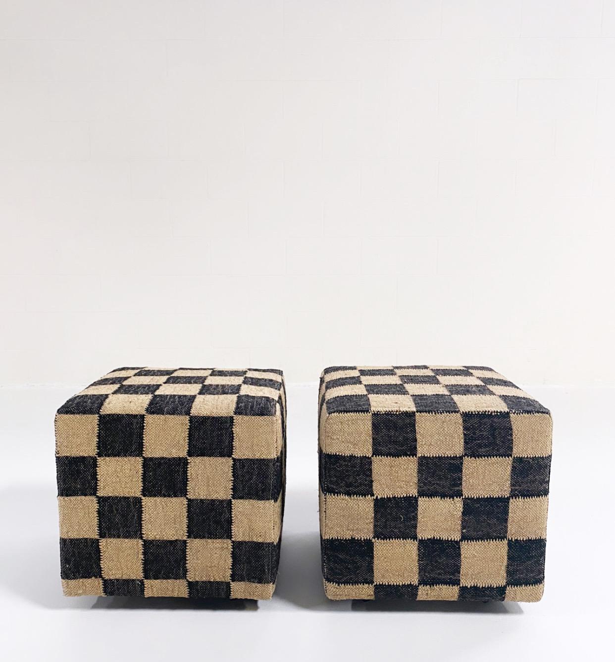 Contemporary The Forsyth Checkerboard Cube Ottoman