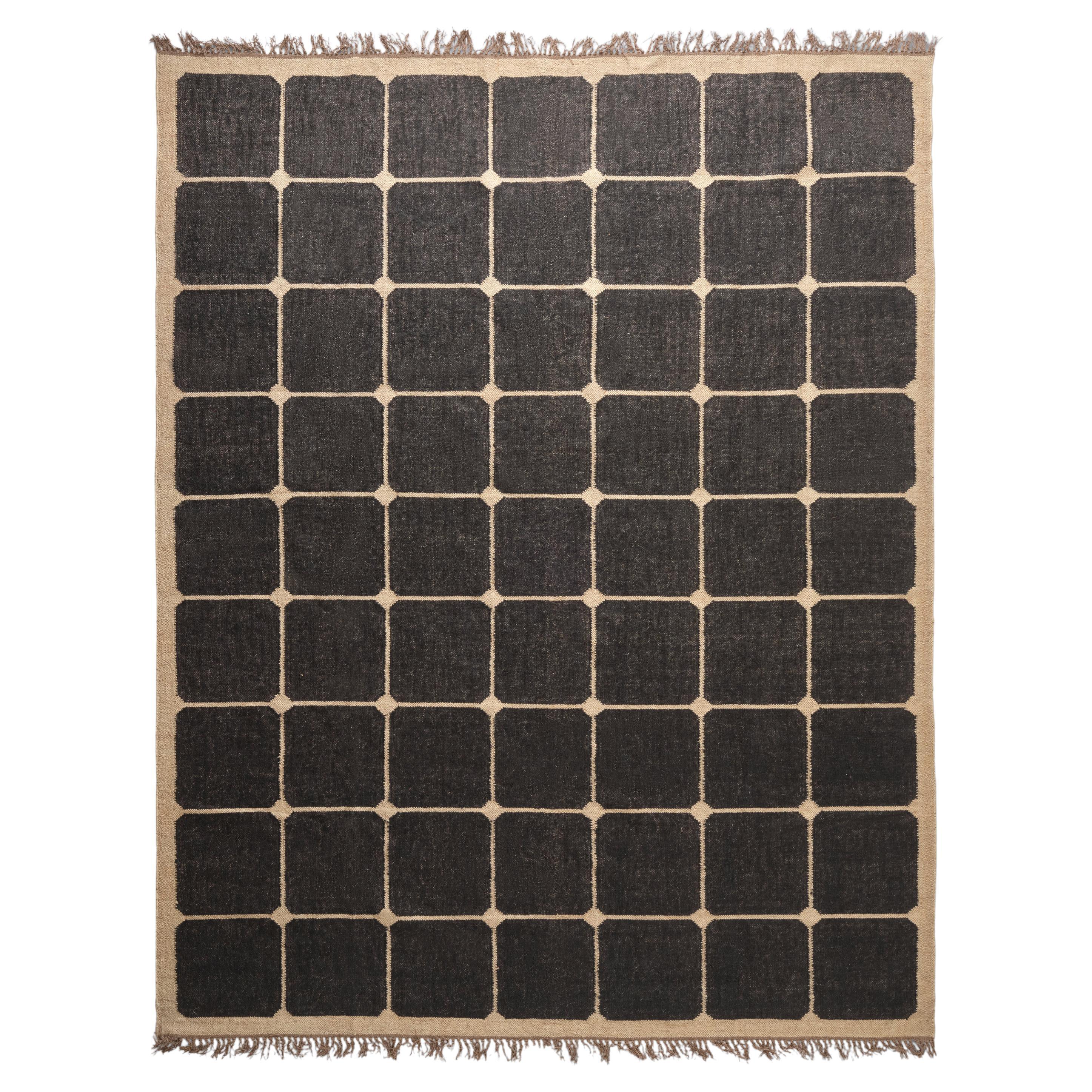 The Forsyth Checkerboard Rug - Dark Tile Checks in Off Black, 8x10  For Sale