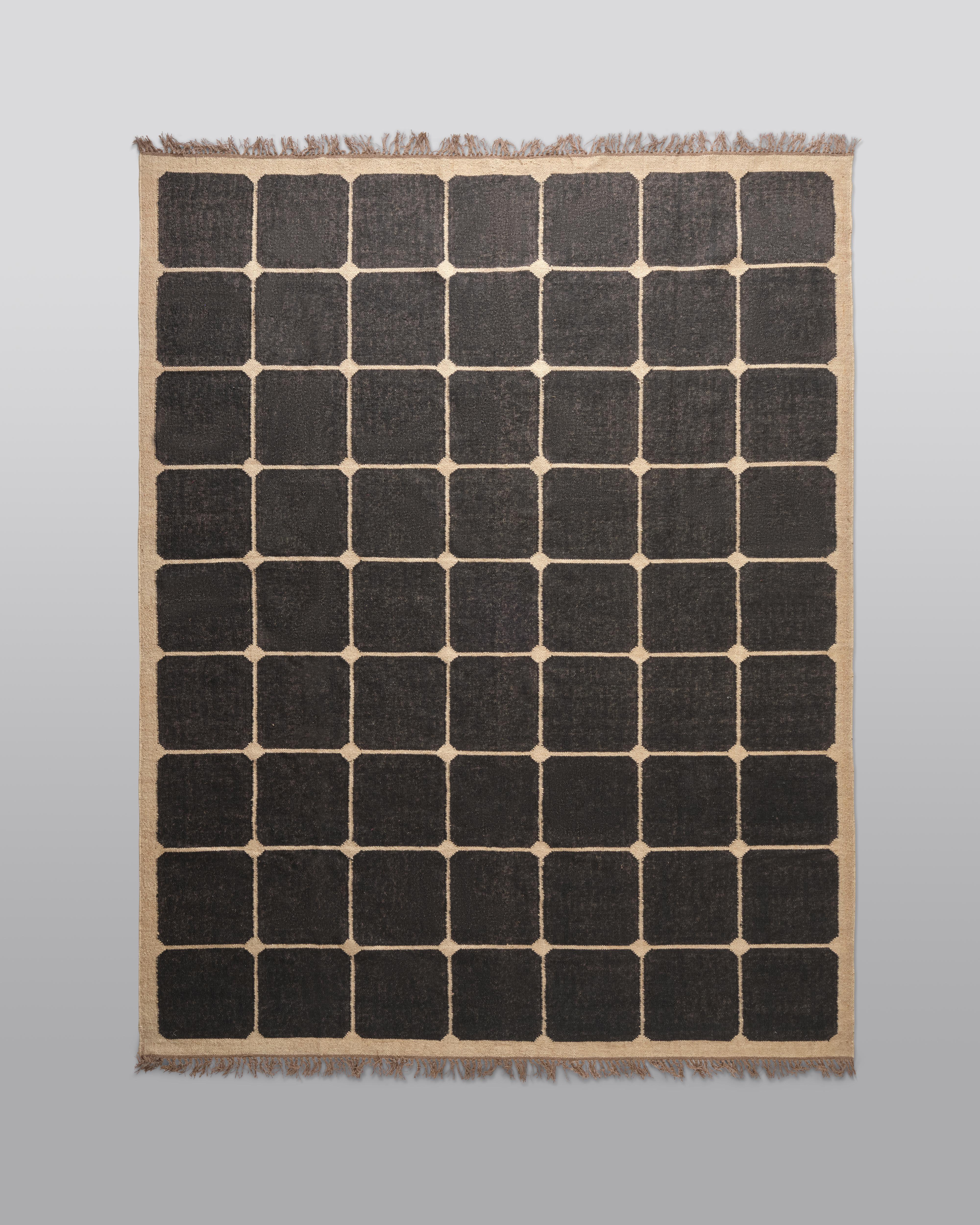 The Forsyth Checkerboard Rug - Dark Tile Checks in Off Black, 9x12 In New Condition For Sale In SAINT LOUIS, MO