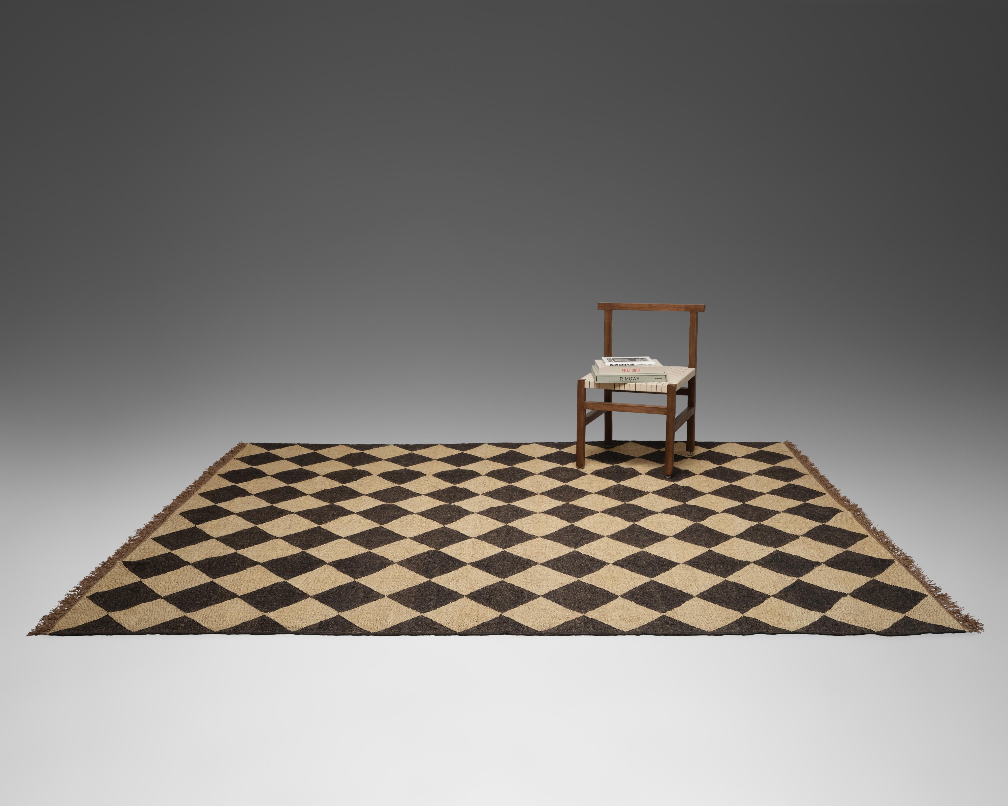 black and cream checkered rug