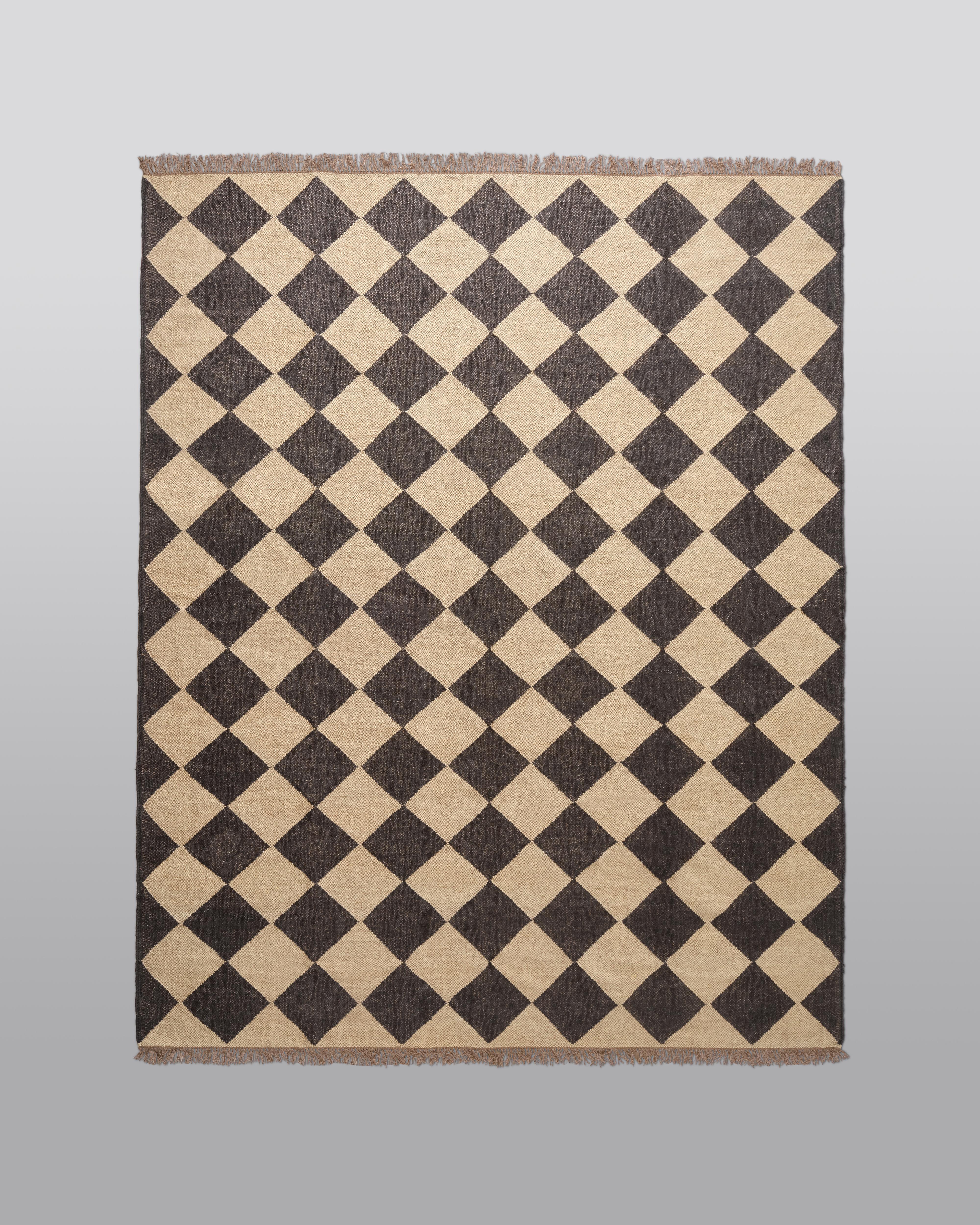 cream and brown checkered rug
