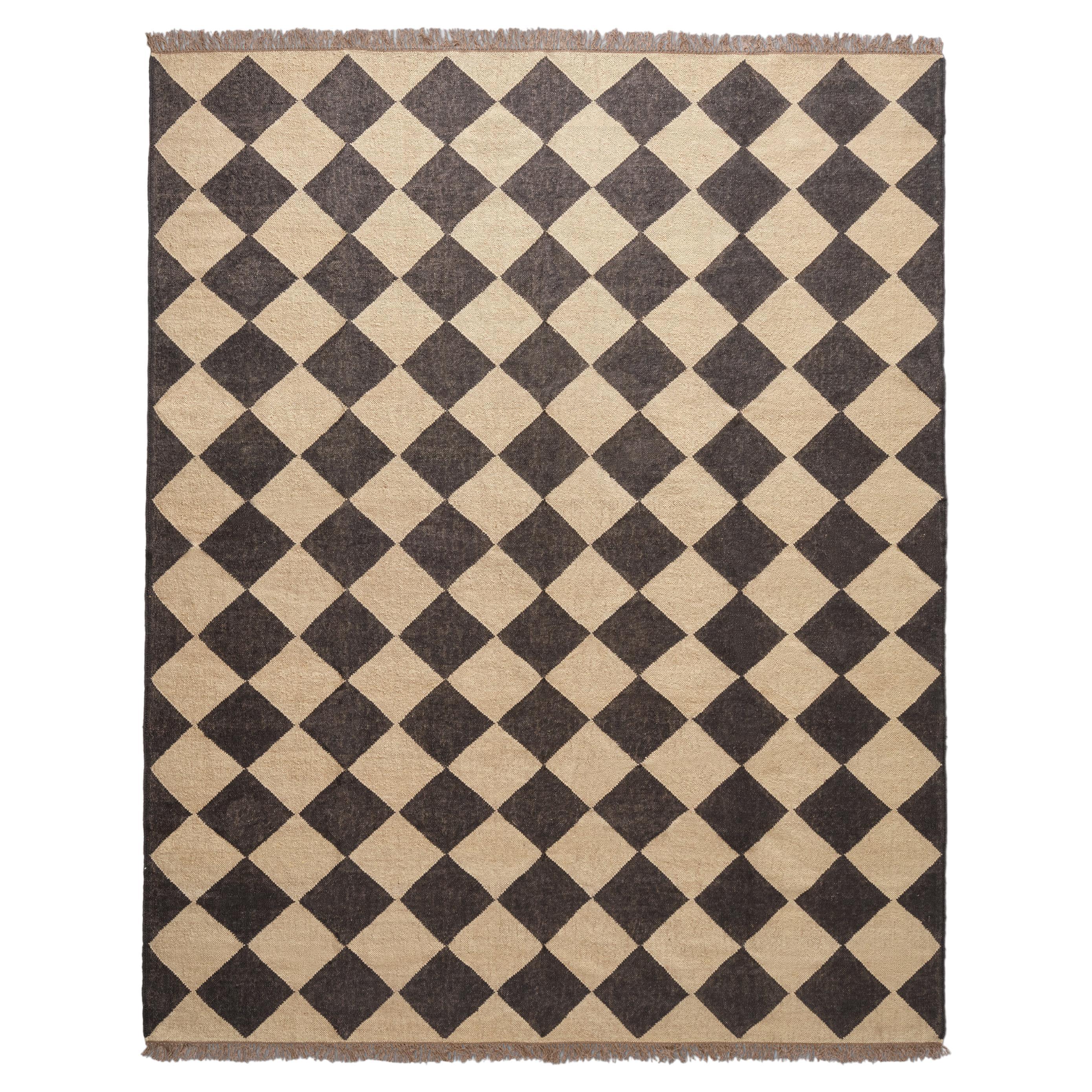 The Forsyth Checkerboard Rug - Diamond Check in Off Black, 11x14 For Sale