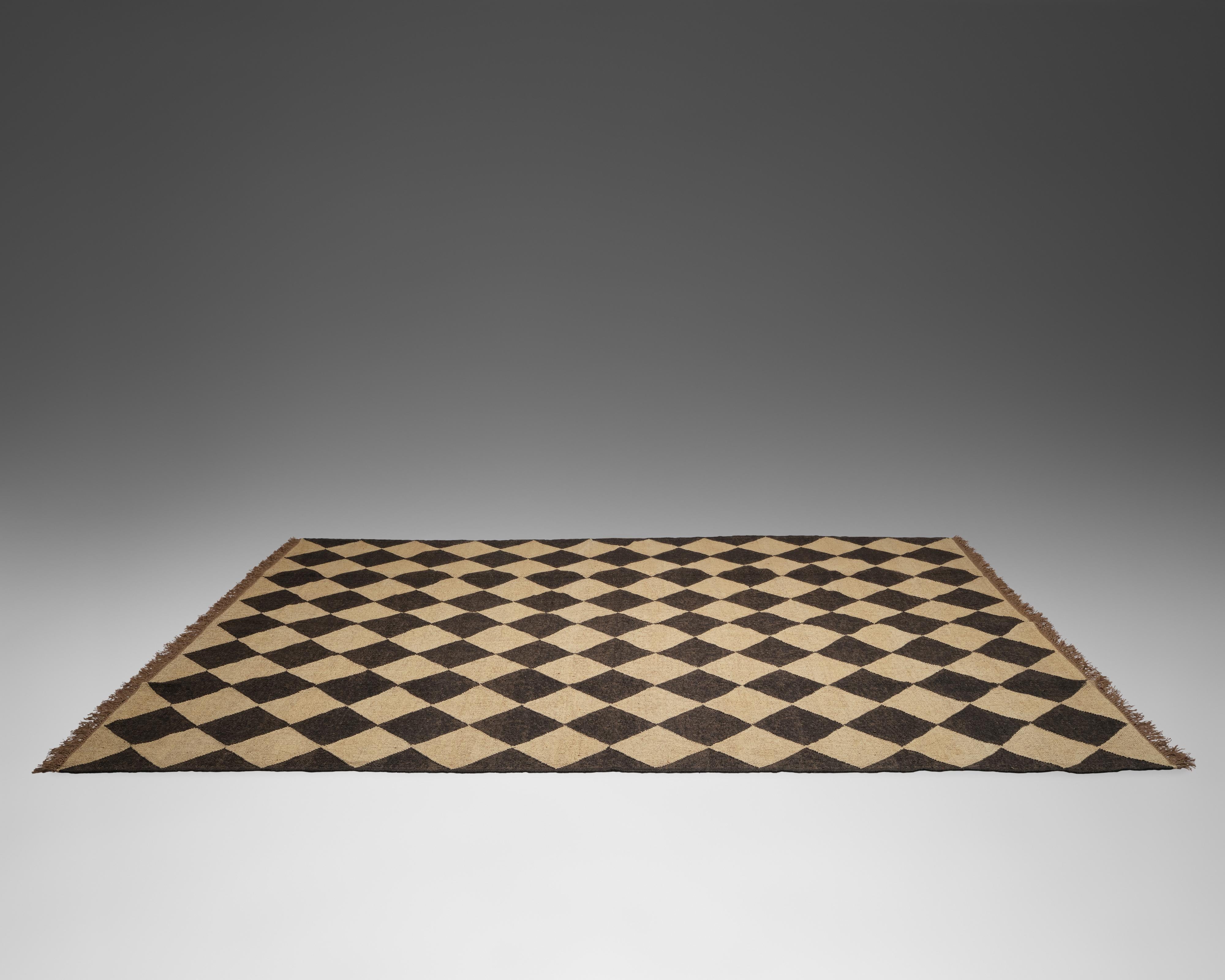 black and cream checkered rug