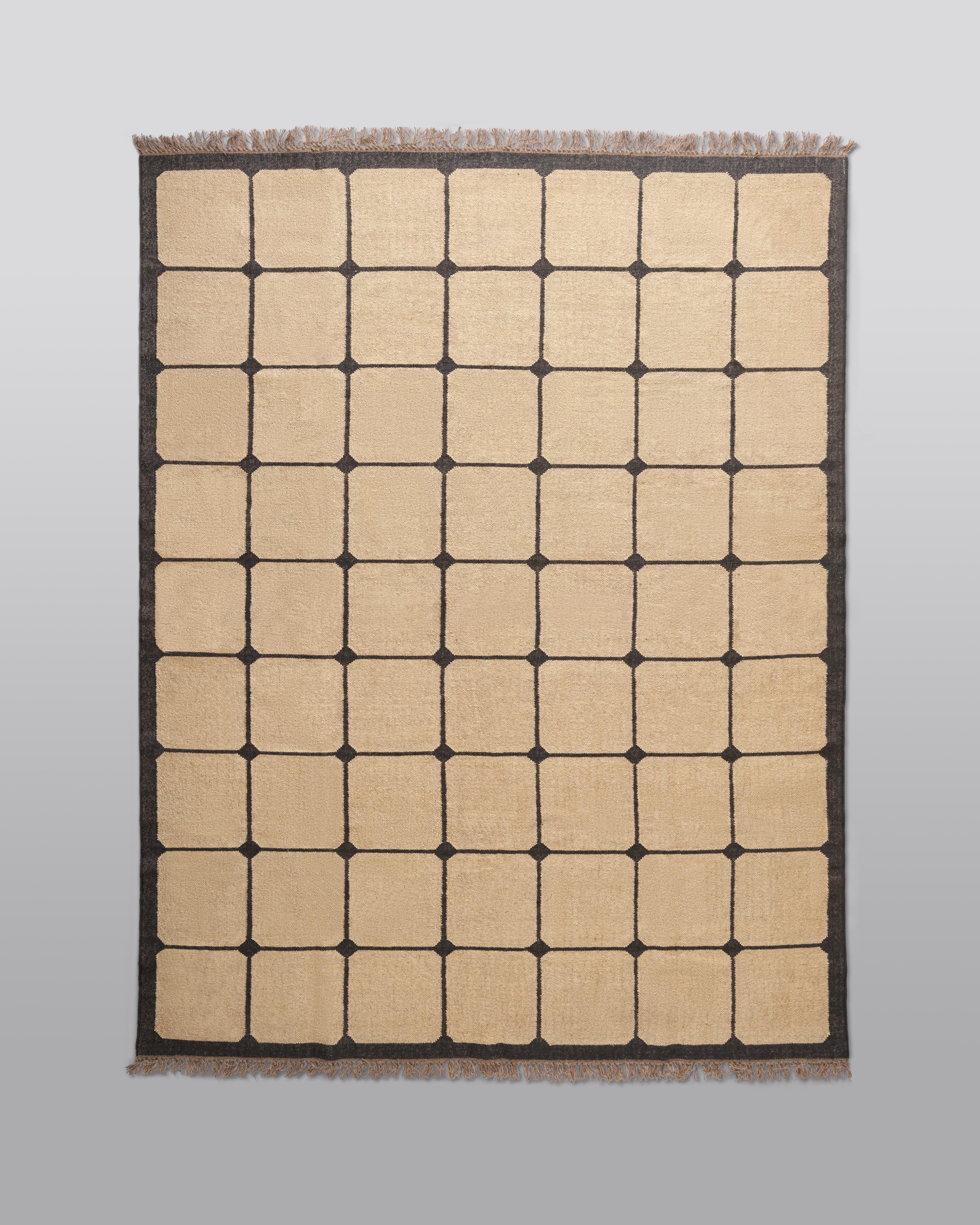 neutral checkerboard rug