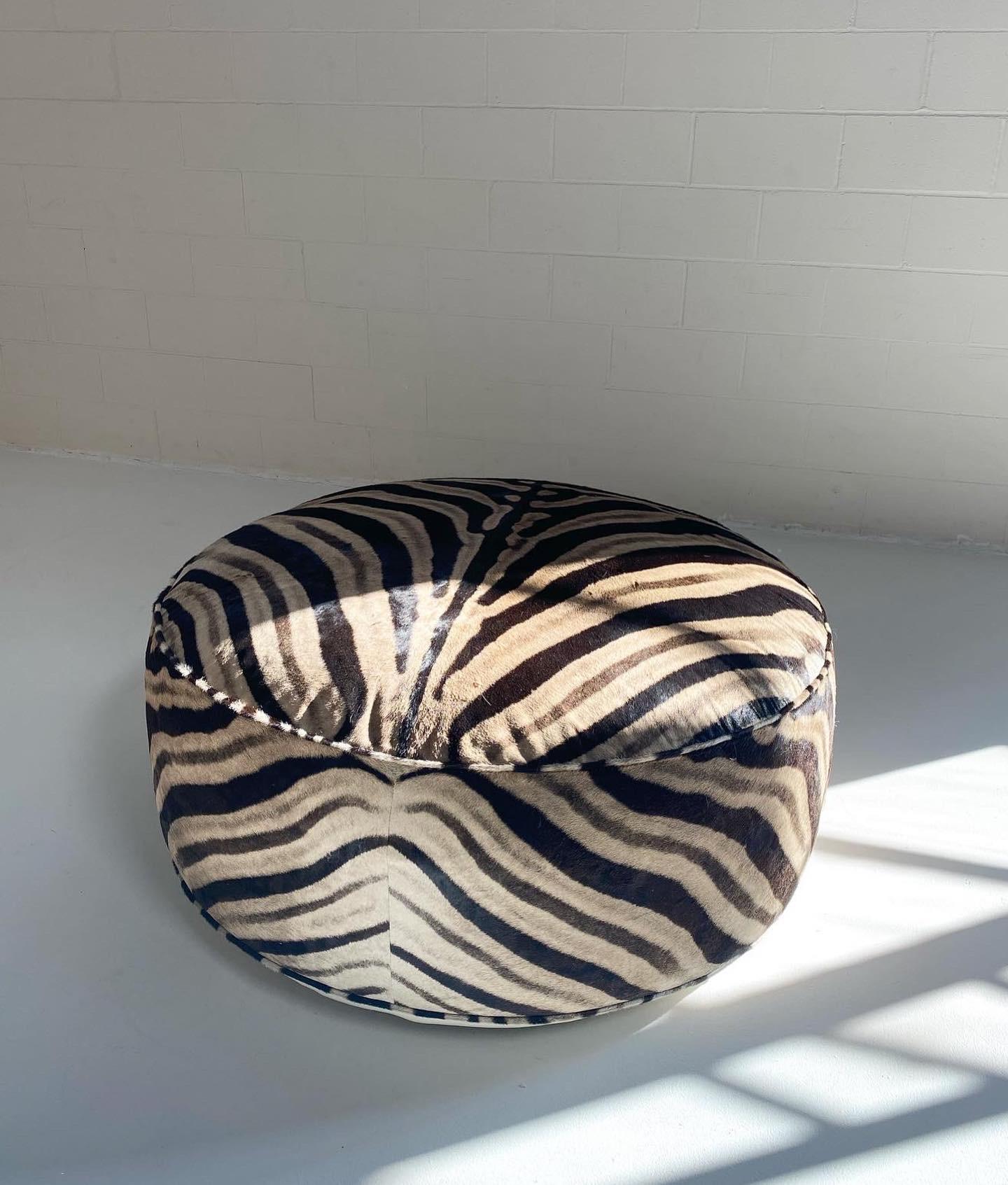 American The Forsyth Cloud Ottoman in Zebra Hide For Sale