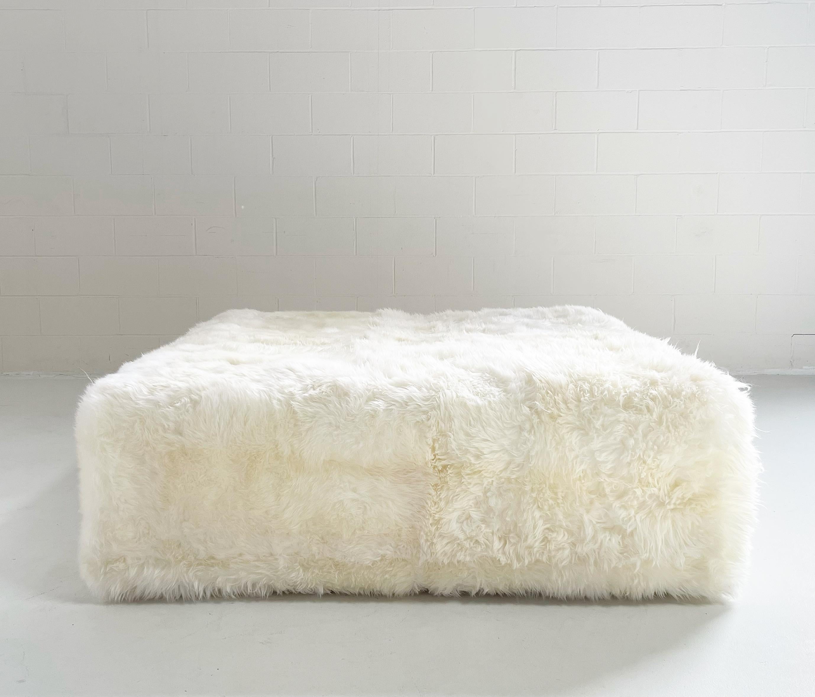 American The Forsyth Large Ottoman in Sheepskin For Sale