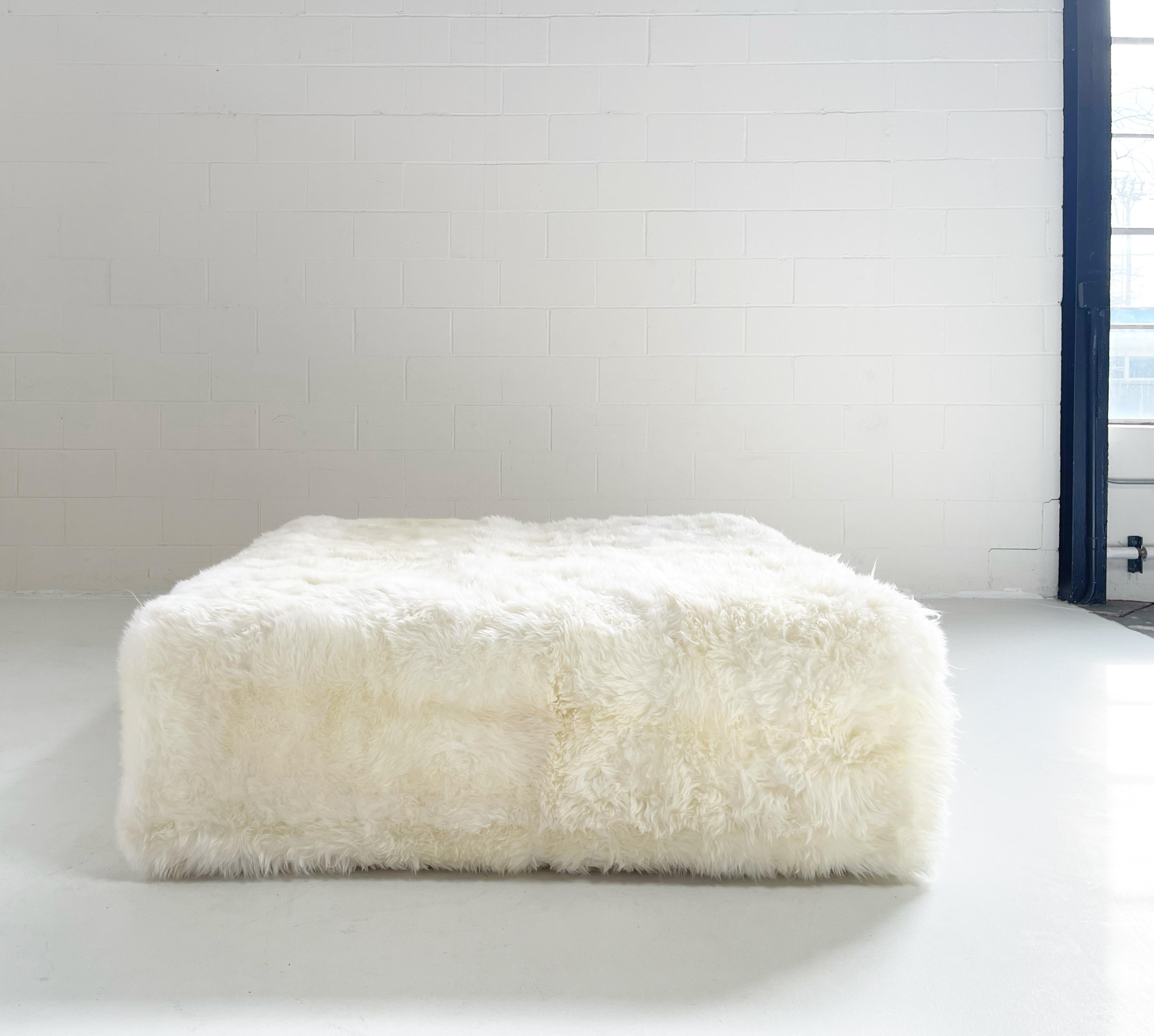 Contemporary The Forsyth Large Ottoman in Sheepskin For Sale