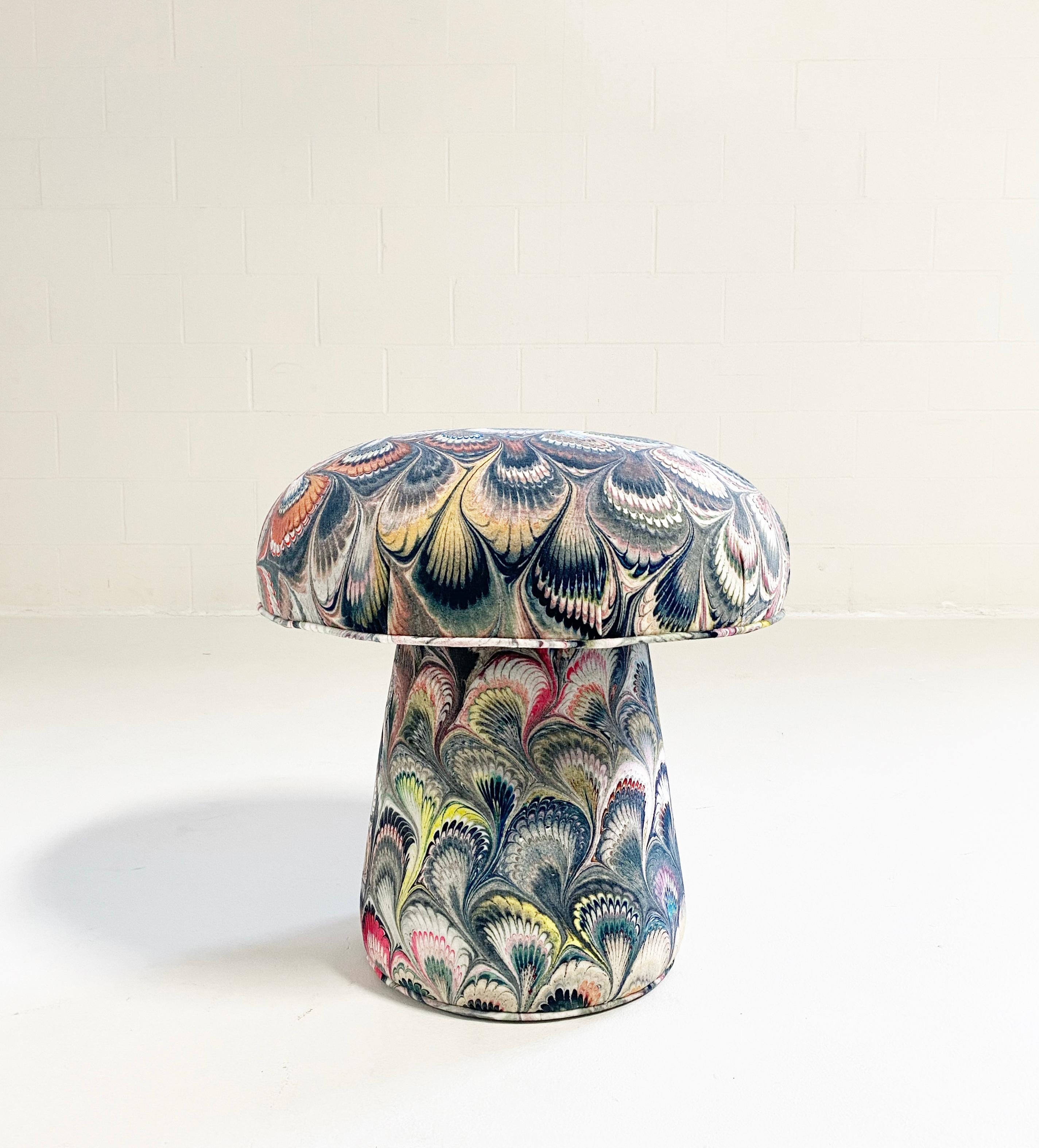This Forsyth Mushroom Pouf Ottoman was created and designed by the Forsyth design team. Each ottoman is handcrafted in Saint Louis. A cute decorative piece for any room adding natural texture and a bit of whimsy. The perfect ottoman or extra seat.