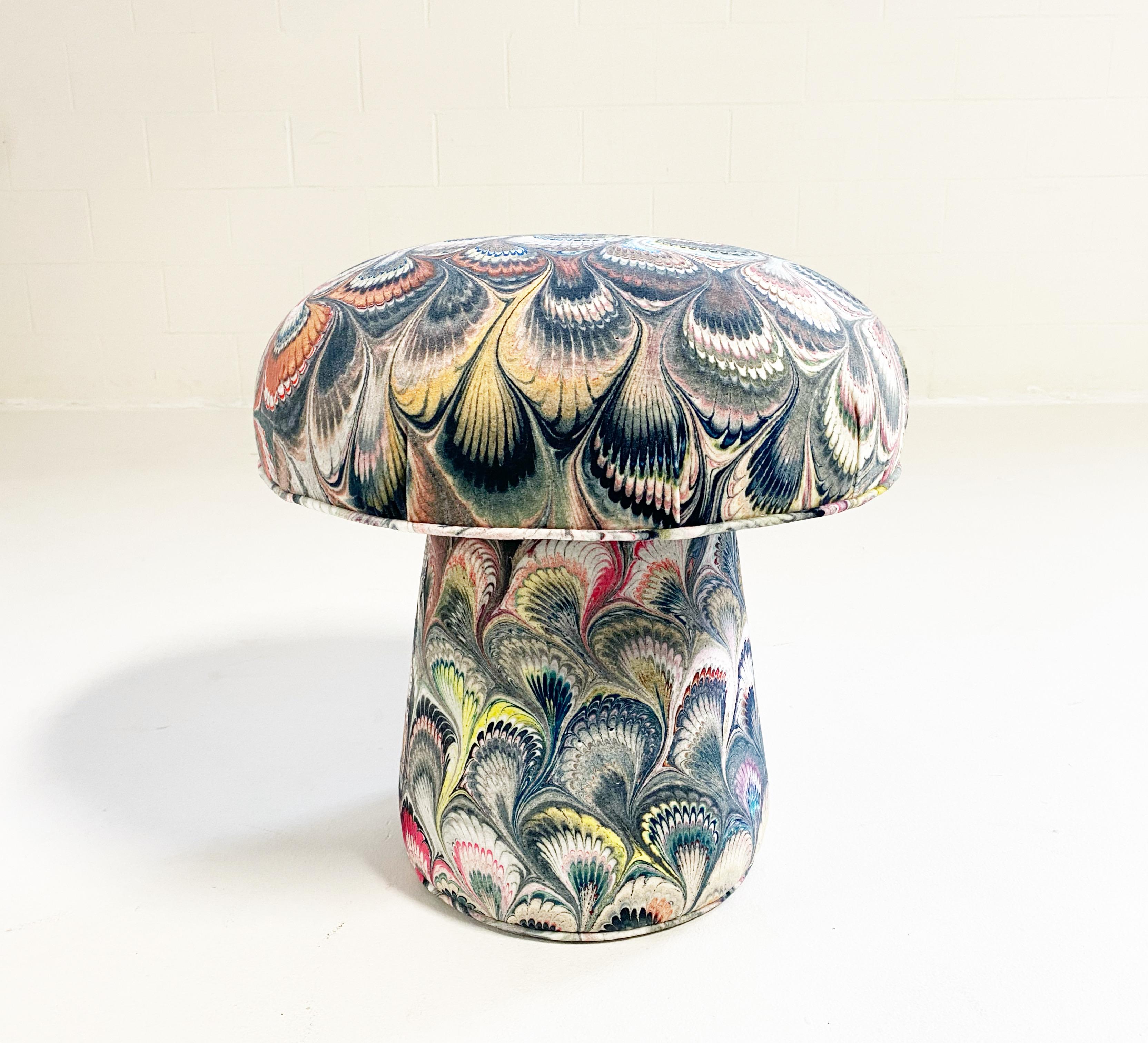 Forsyth Mushroom Pouf Ottoman in Beata Heuman Marbleized Velvet In New Condition For Sale In SAINT LOUIS, MO