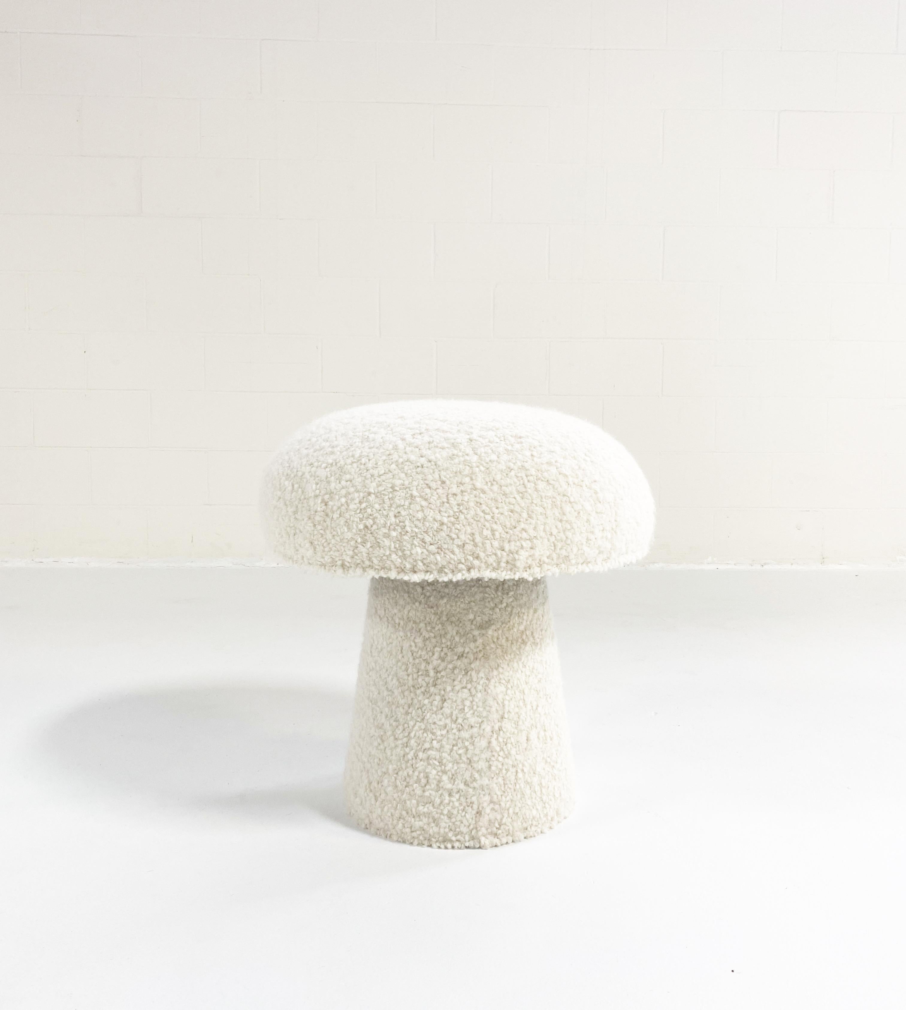 Contemporary Forsyth Mushroom Pouf Ottoman in Boucle For Sale