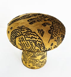 Forsyth Mushroom Pouf Ottoman in Dedar Jacquard Velvet