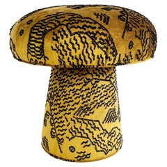 Forsyth Mushroom Pouf Ottoman in Dedar Jacquard Velvet