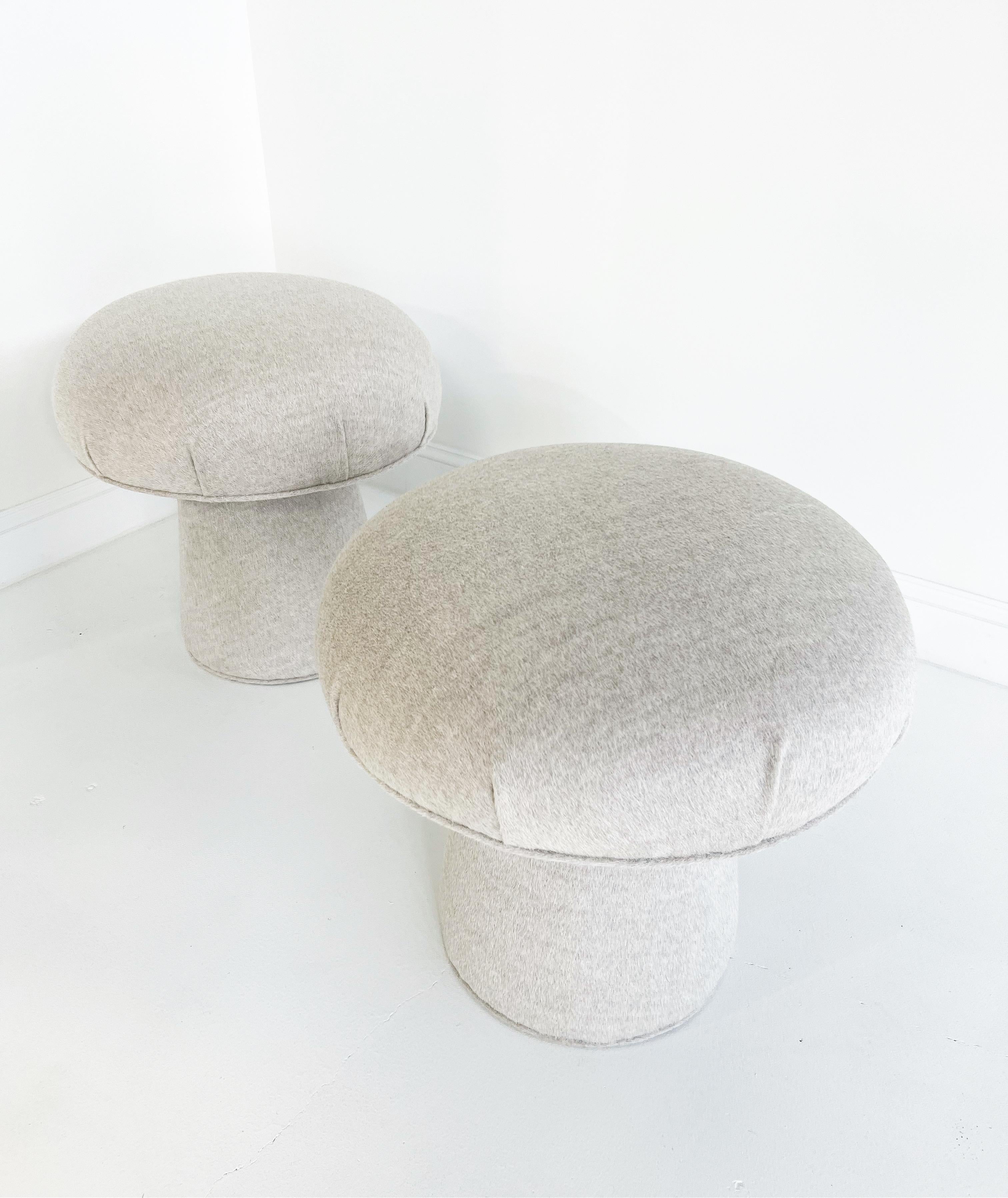 This Forsyth mushroom pouf ottoman was created and designed by the Forsyth design team. Each ottoman is handcrafted in Saint Louis. A cute decorative piece for any room adding natural texture and a bit of whimsy. The perfect ottoman or extra seat.