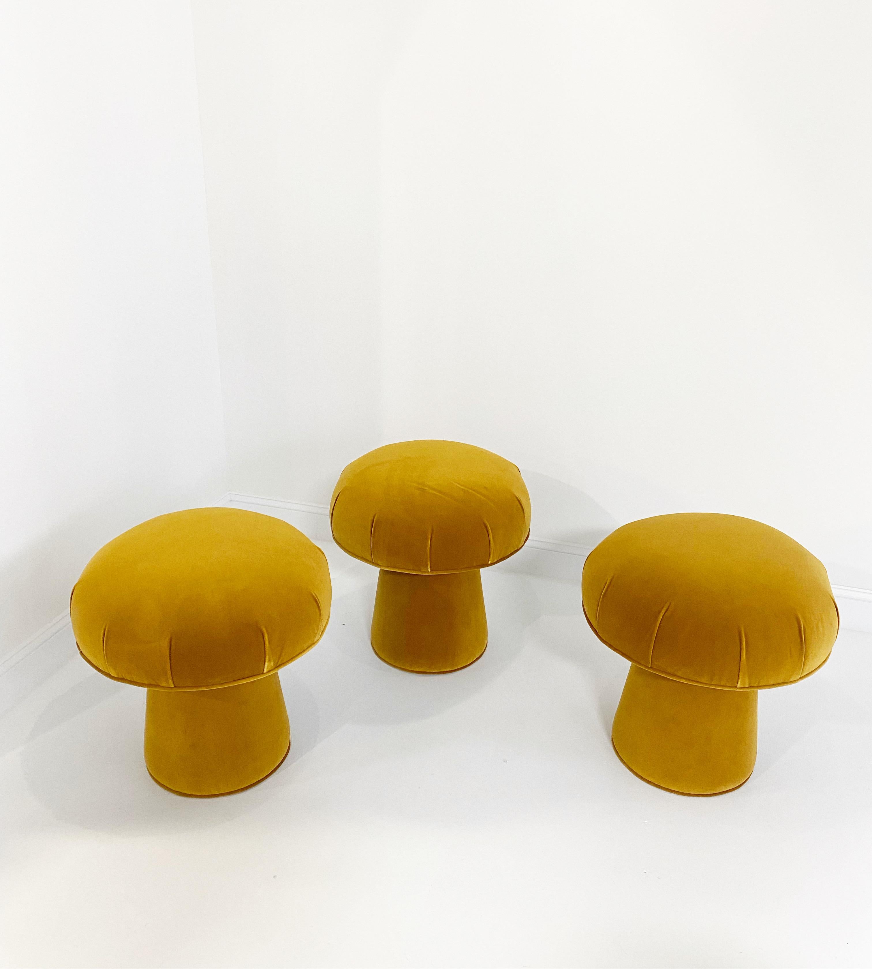 Contemporary Forsyth Mushroom Pouf Ottoman in Loro Piana Velvet For Sale