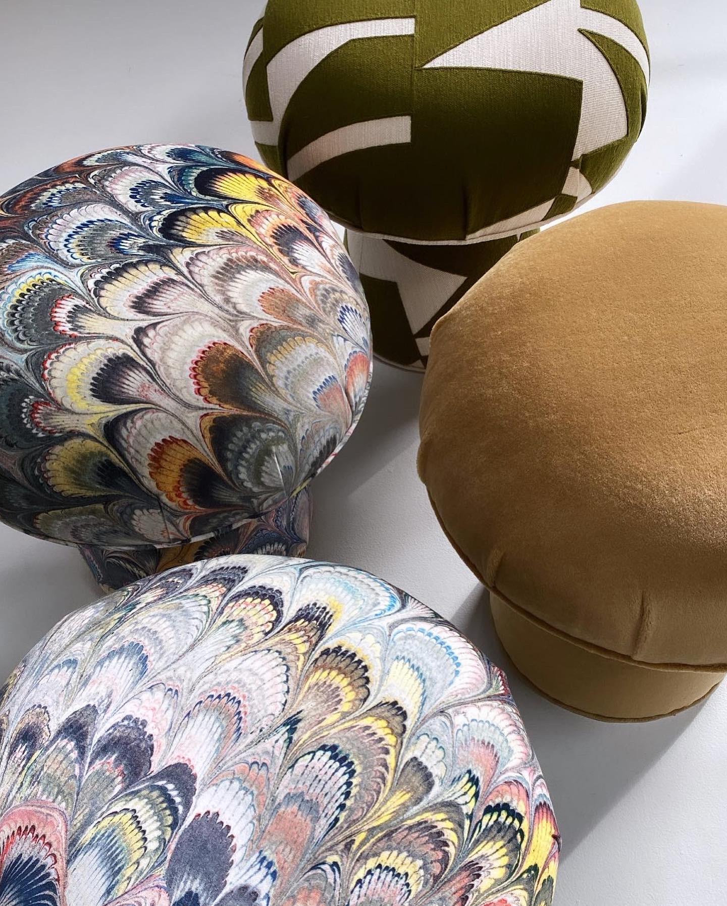 This Forsyth Mushroom pouf ottoman was created and designed by the Forsyth design team. Each ottoman is handcrafted in Saint Louis. A cute decorative piece for any room adding natural texture and a bit of whimsy. The perfect ottoman or extra seat.