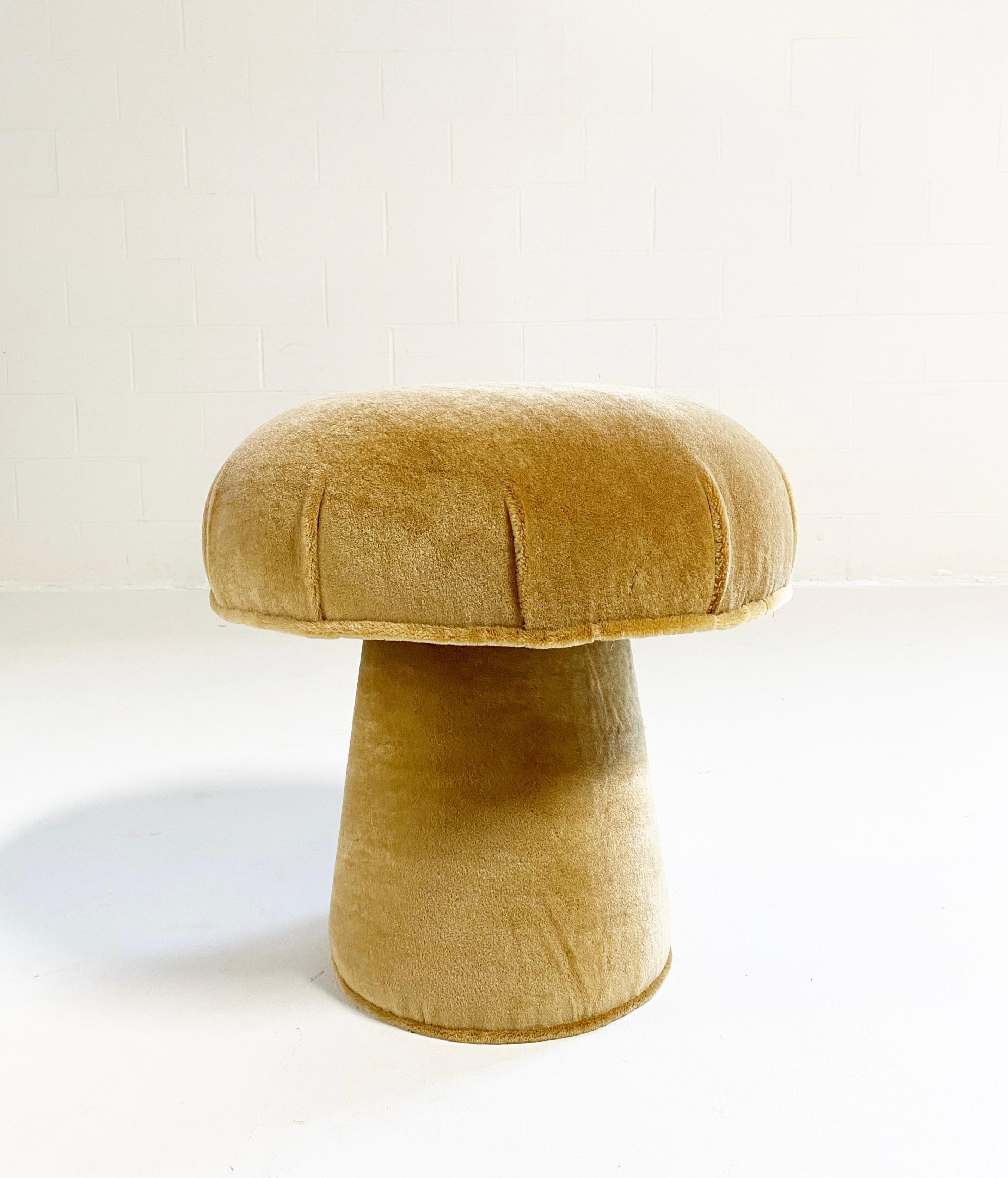 American Forsyth Mushroom Pouf Ottoman in Pierre Frey Teddy Mohair For Sale