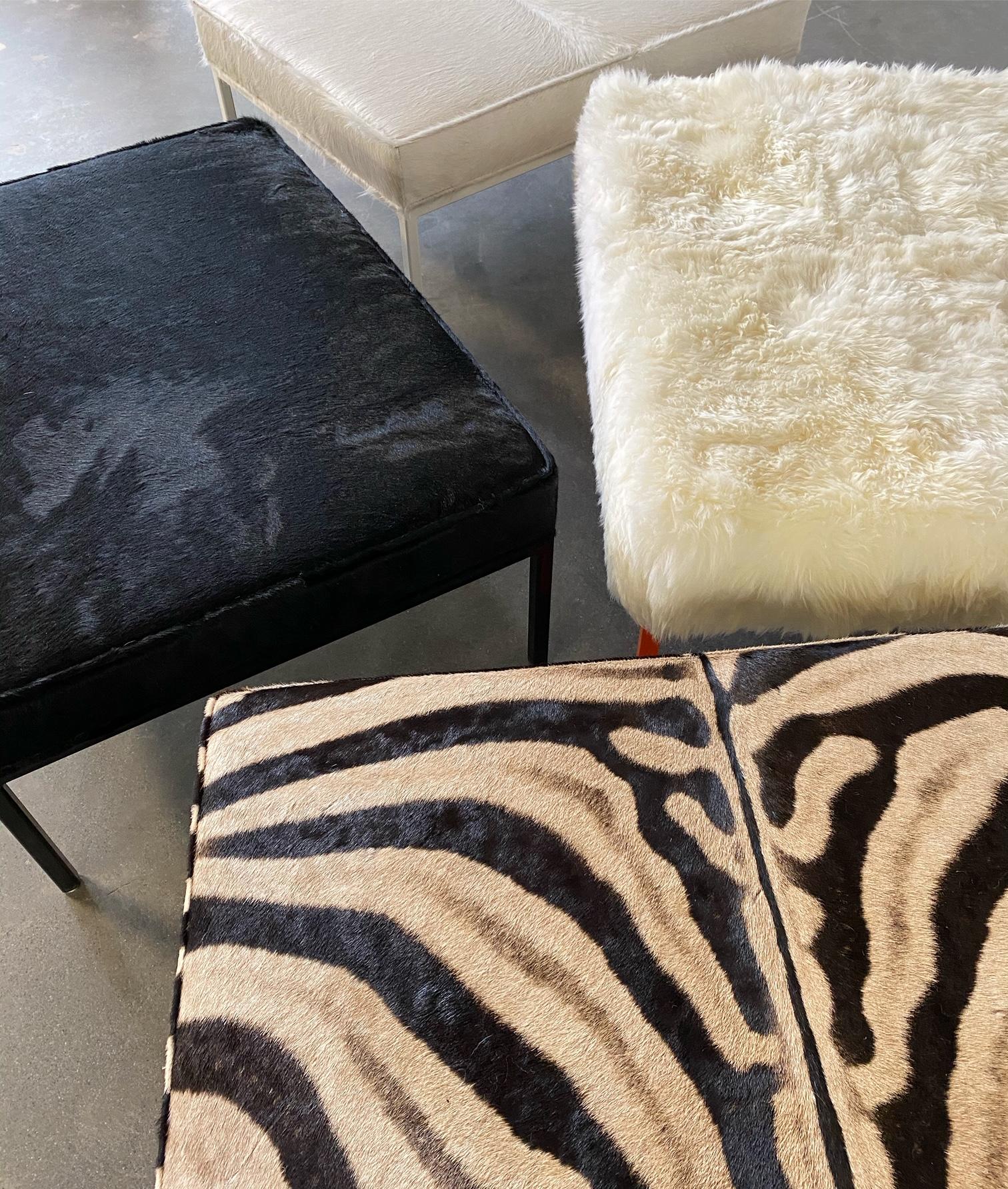 The Forsyth Ottoman in Brazilian Cowhide For Sale 12