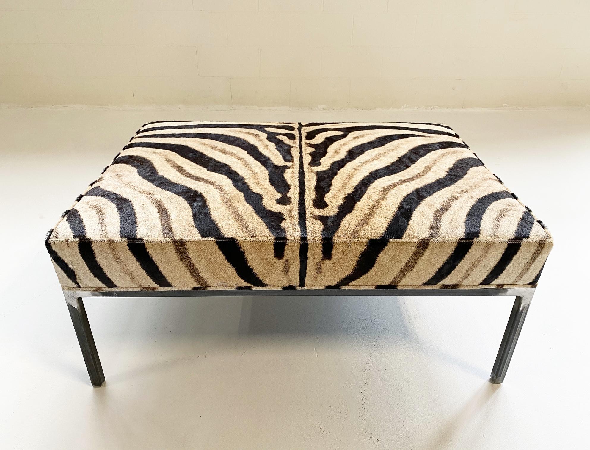 Contemporary Forsyth Ottoman in Zebra Hide For Sale