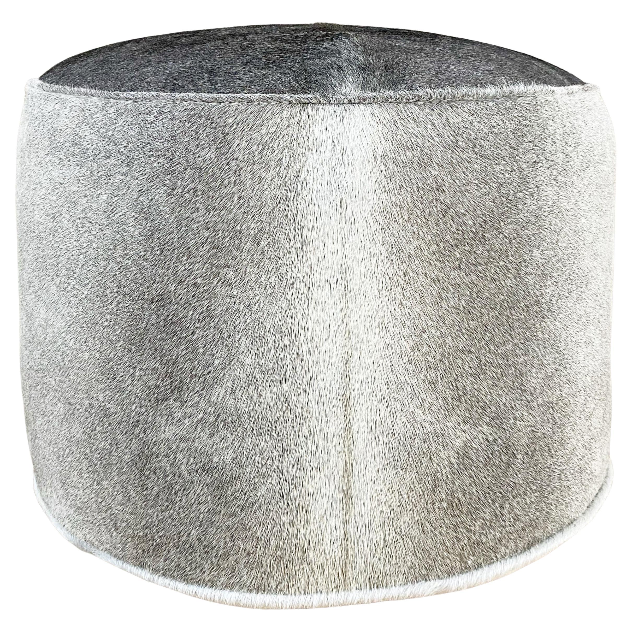 Forsyth Pouf Ottoman in Salt and Pepper Cowhide No. 09 For Sale at 1stDibs