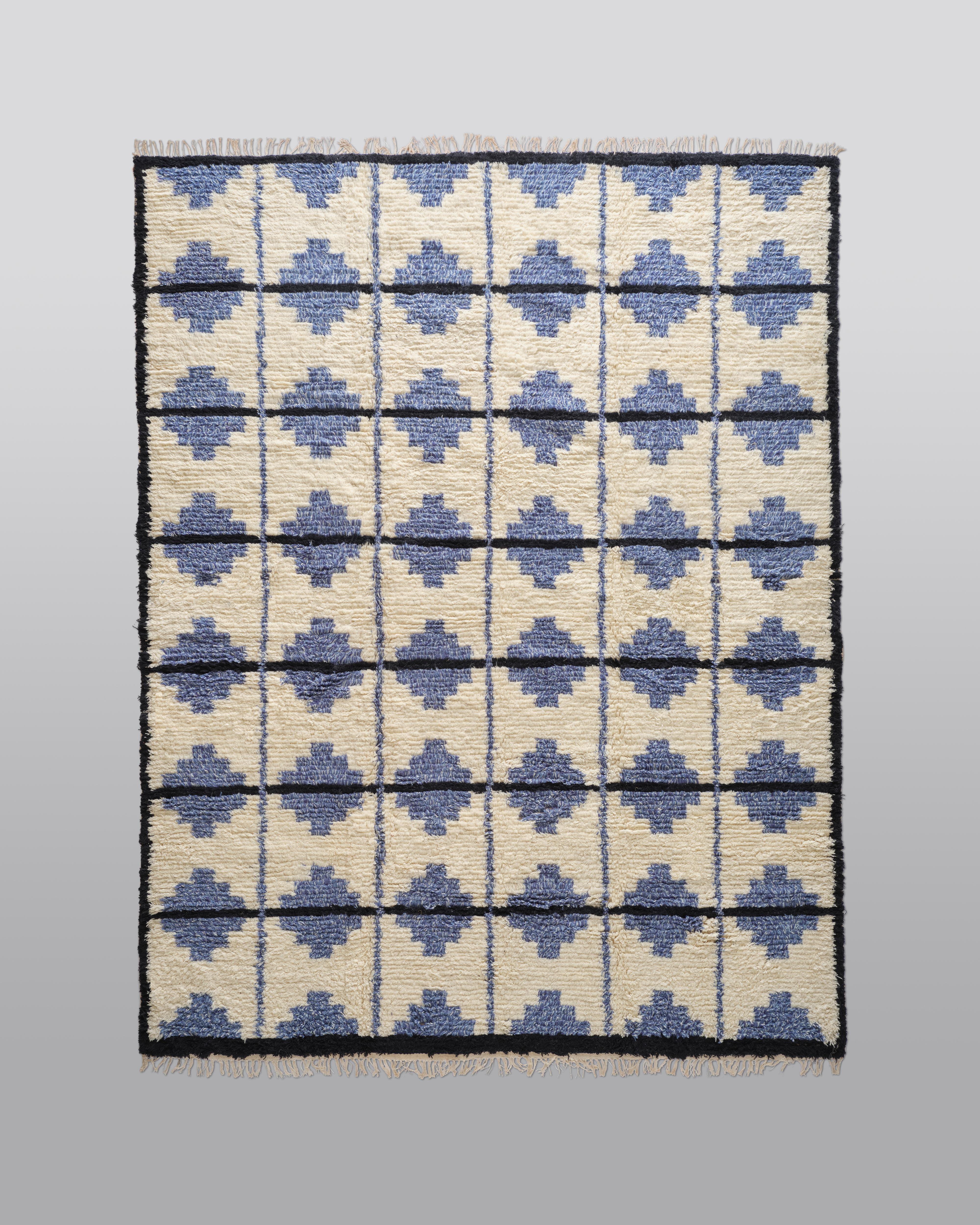 Shaggy Tile-Teppich von Forsyth – Blau und Creme, 6x9 (Wolle) im Angebot