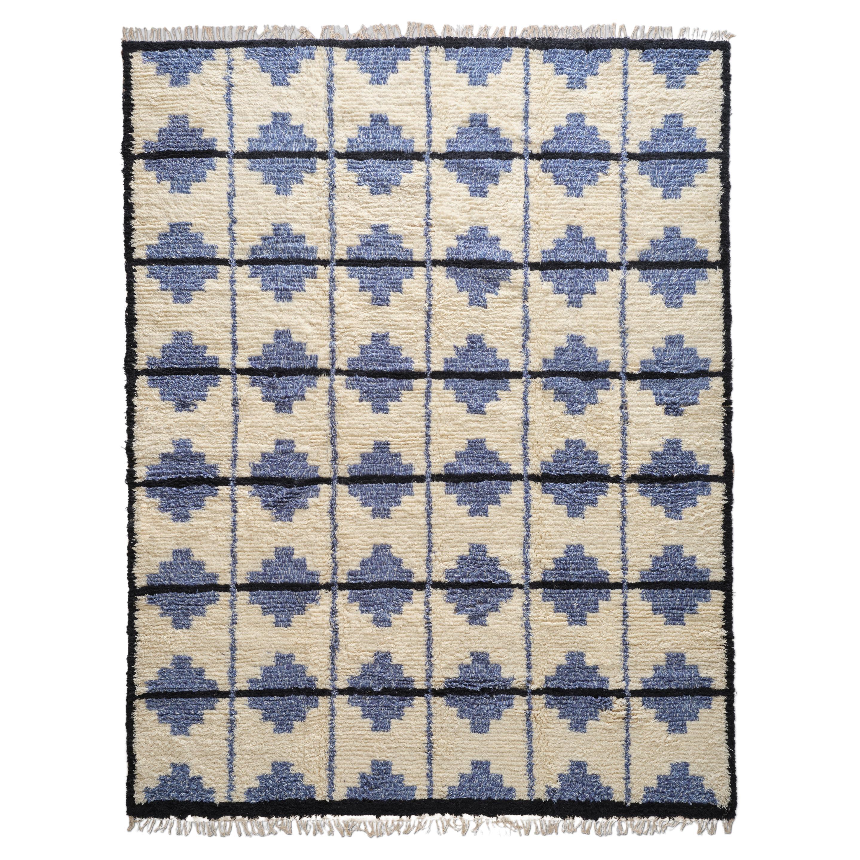 Shaggy Tile-Teppich von Forsyth – Blau und Creme, 6x9