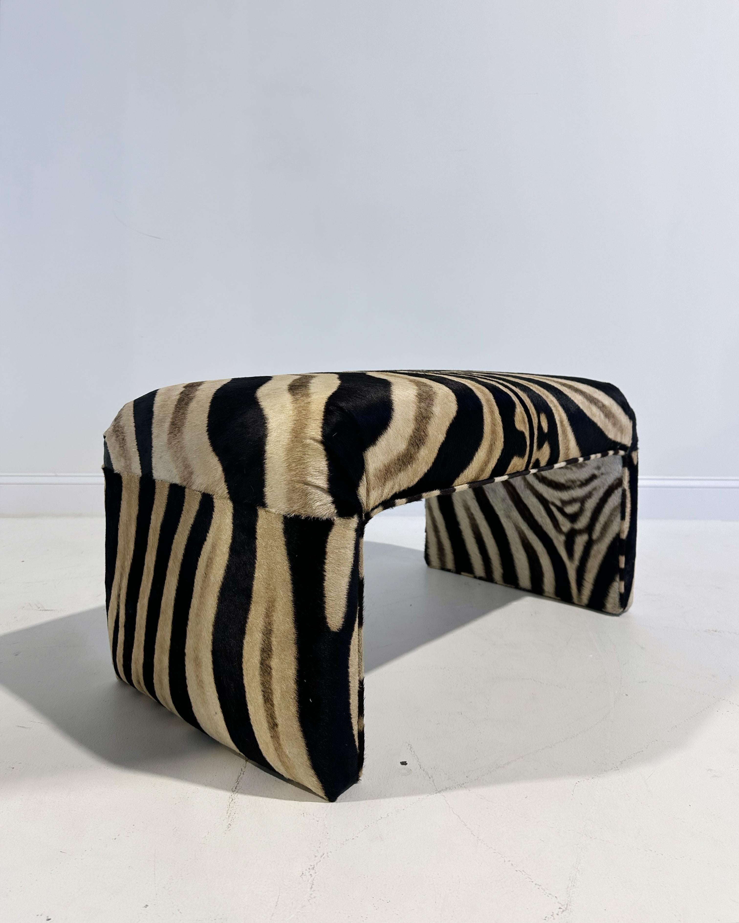 The Forsyth Waterfall Bench in Zebra, Made To Order In New Condition For Sale In SAINT LOUIS, MO