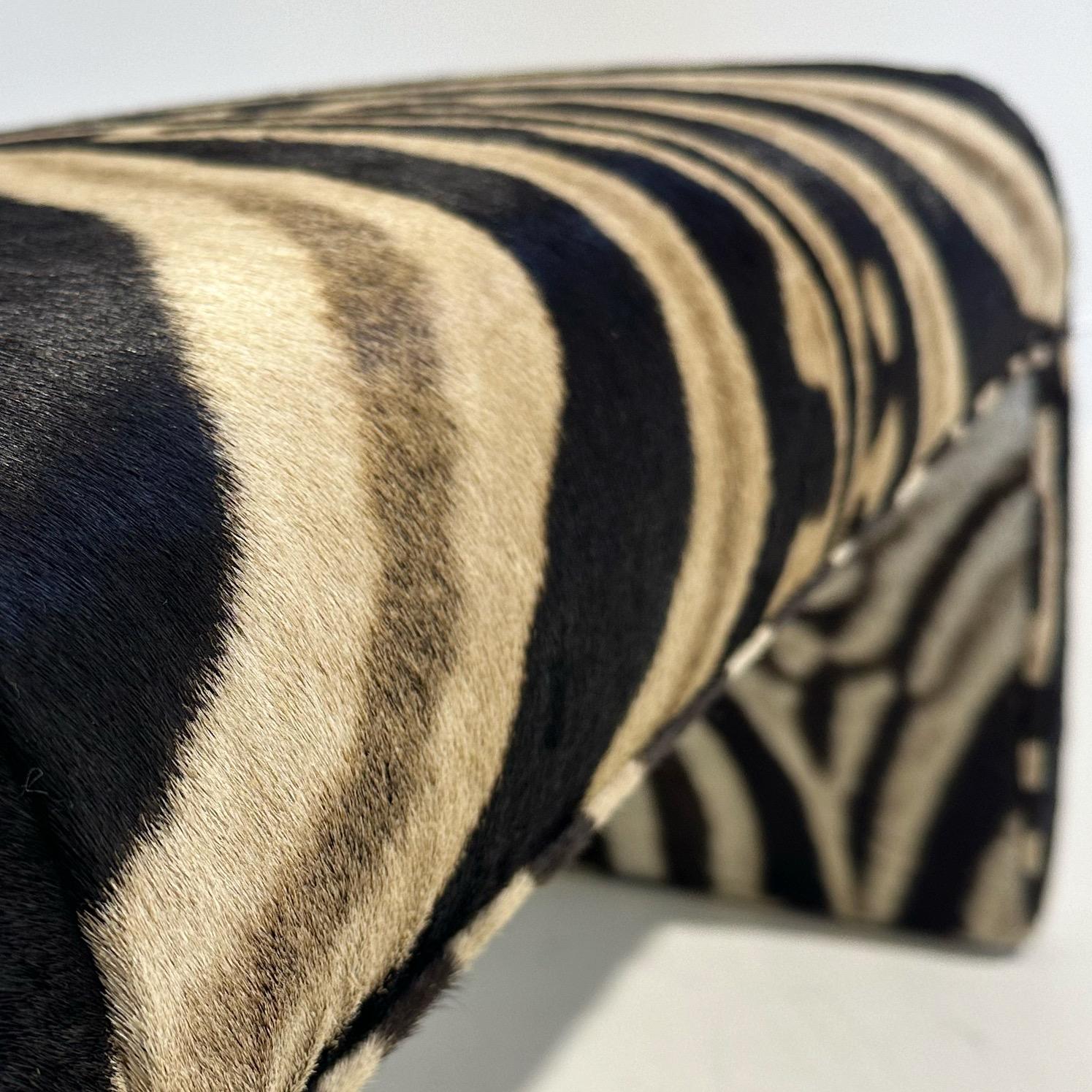 Zebra Hide The Forsyth Waterfall Bench in Zebra, Made To Order For Sale