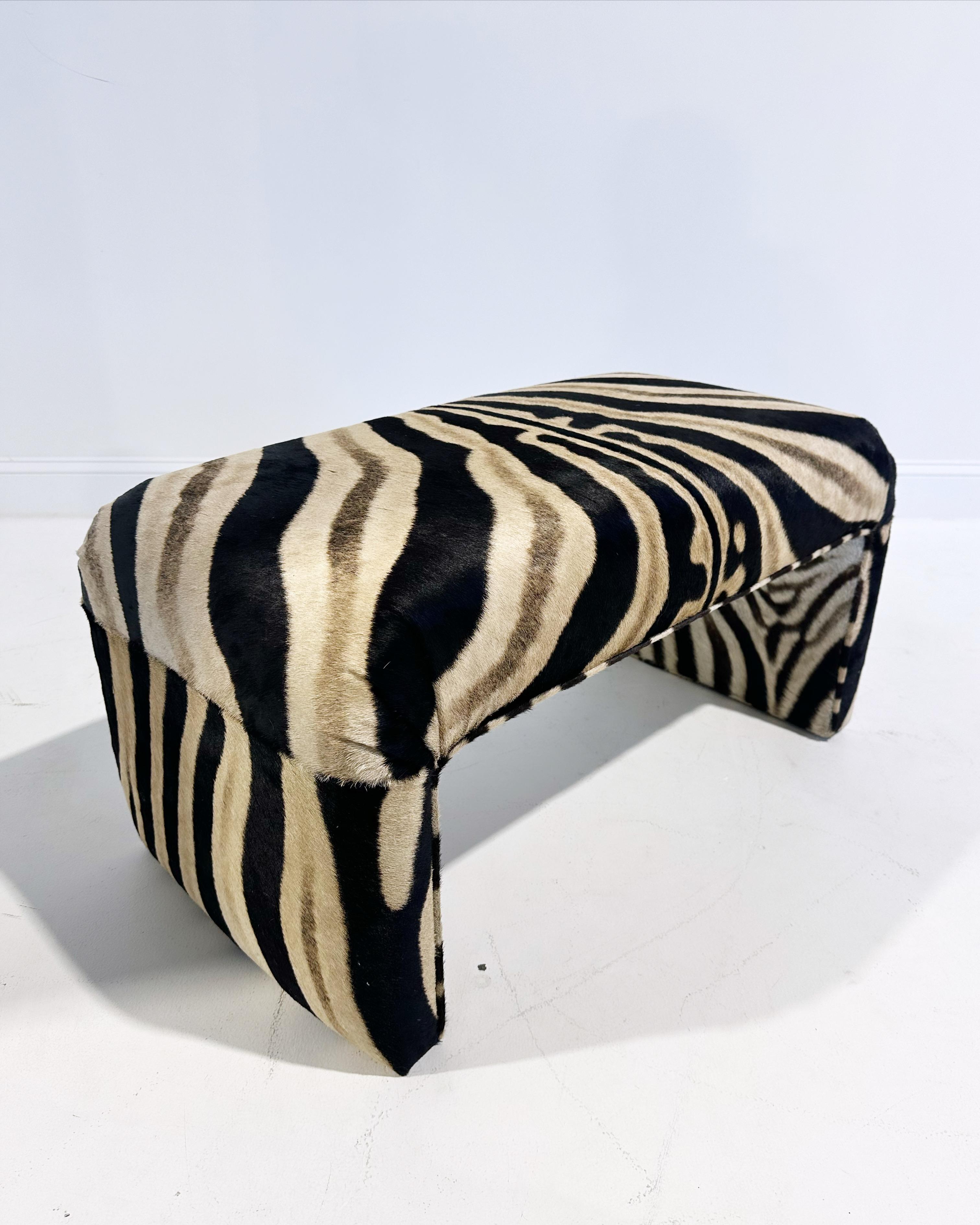 Zebra Hide The Forsyth Waterfall Bench in Zebra, Made To Order For Sale