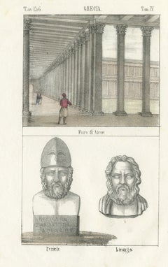 The Forum of Athens with Busts of Pericles and Lycurgus, Lithograph, 1842