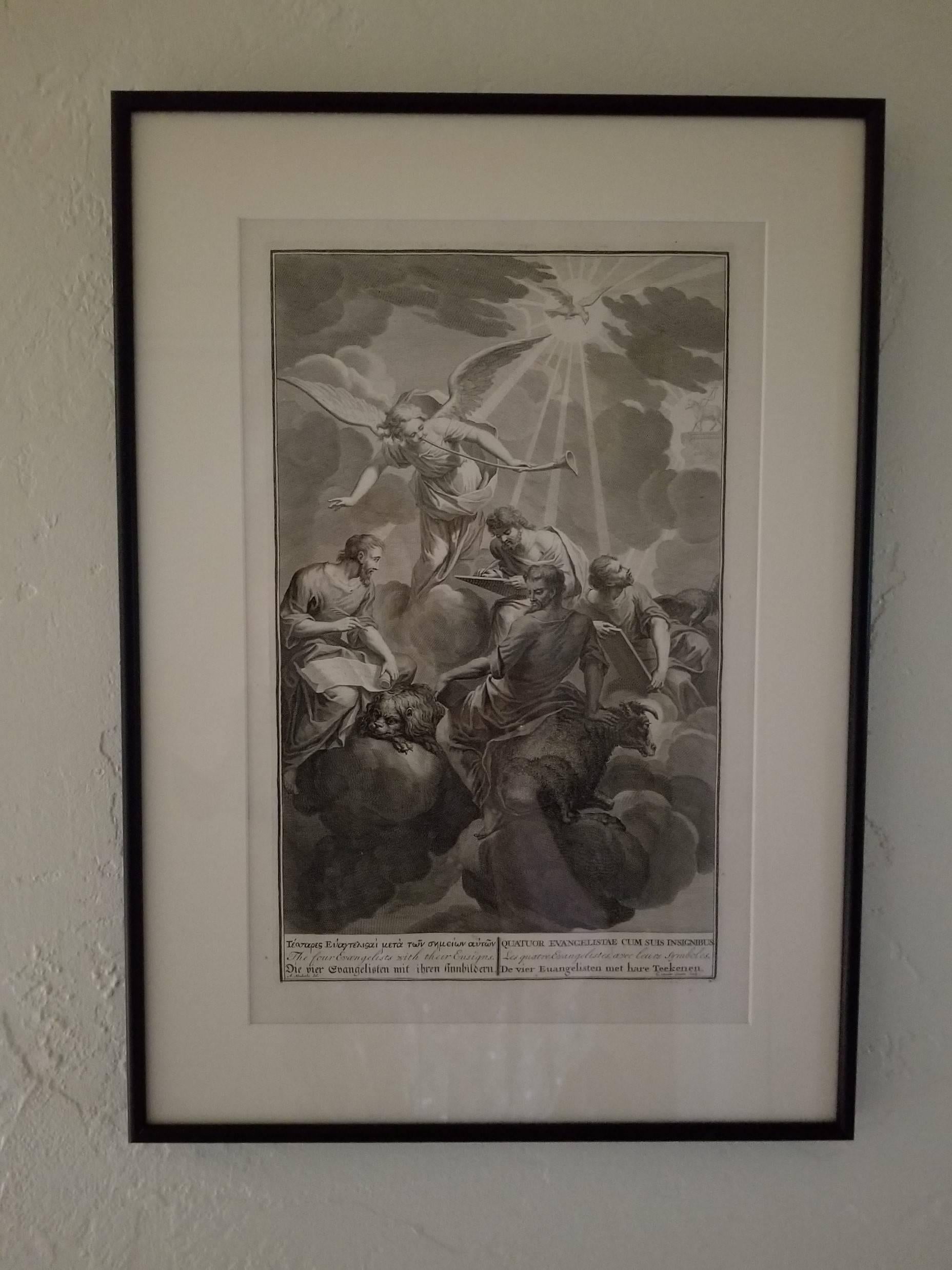 'The Four Evangelists' 1728 Framed Engraving Religious In Excellent Condition For Sale In Albany, OR