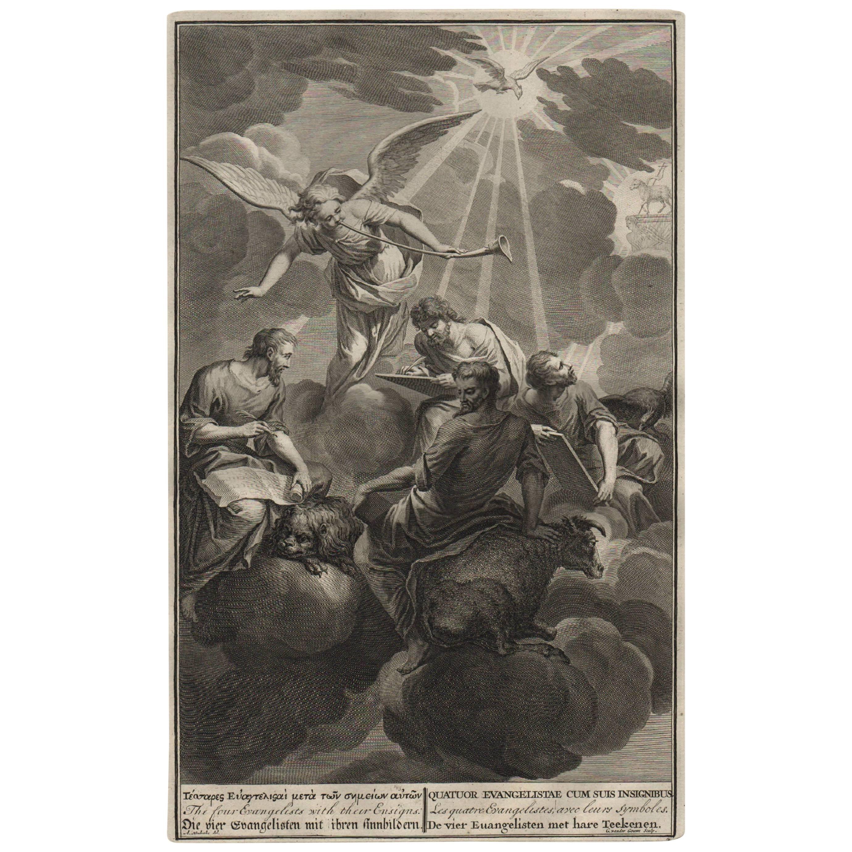 'The Four Evangelists' 1728 Framed Engraving Religious For Sale