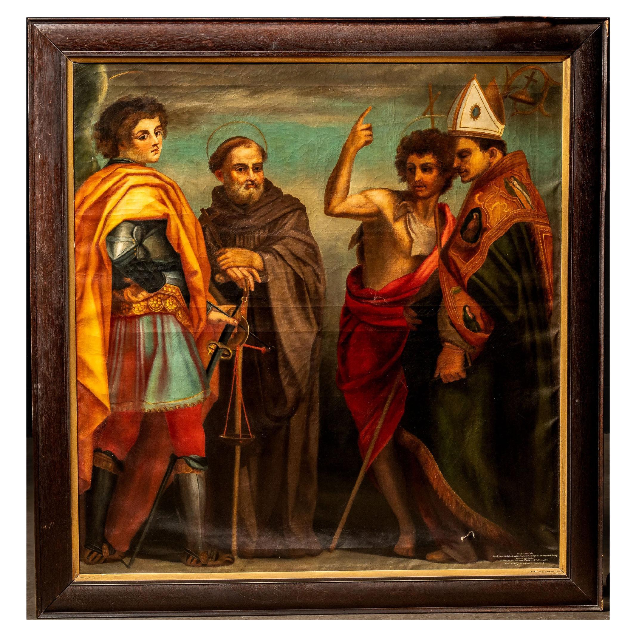 The Four Saints   Early 20th Century Oil On Canvas Convent Painting