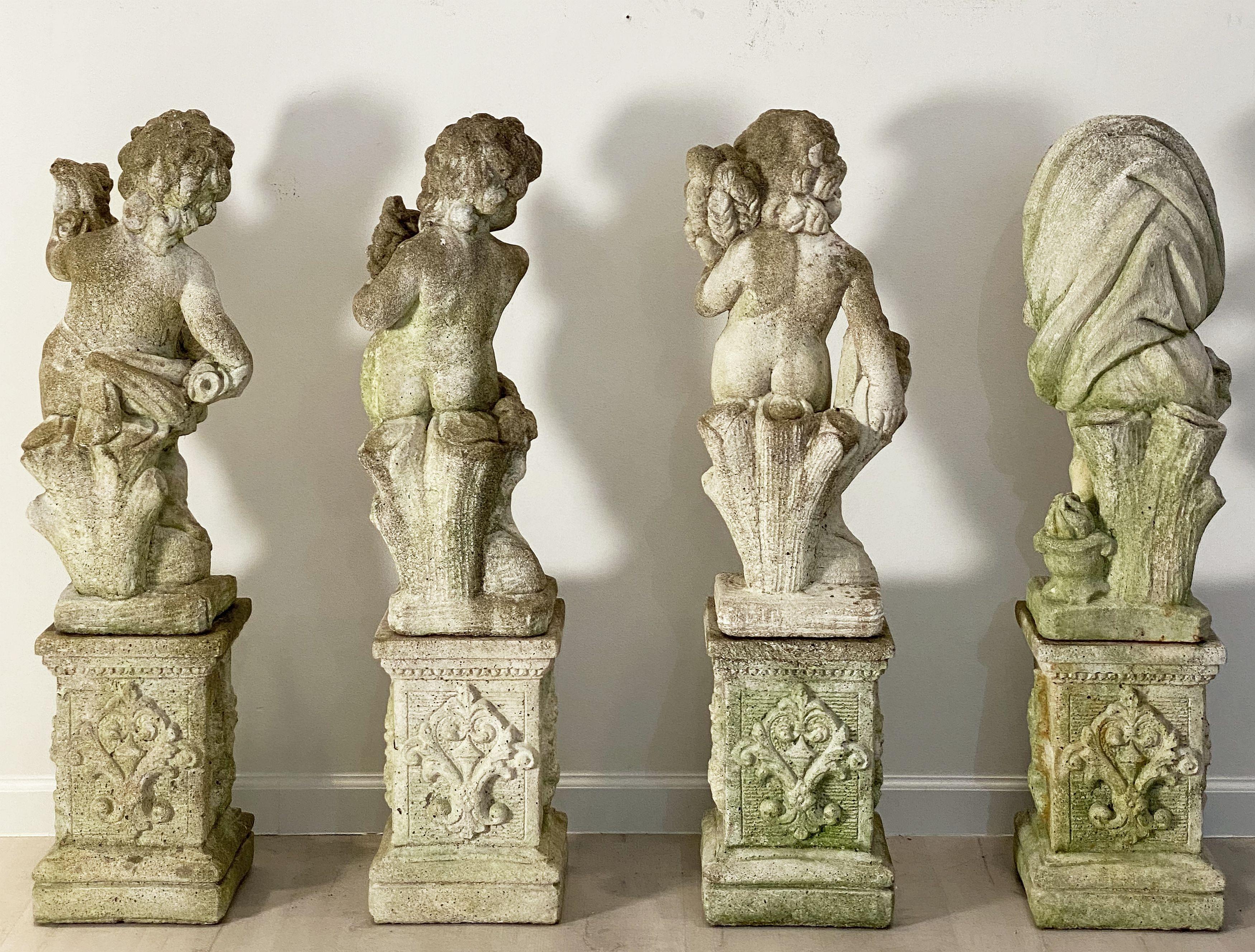 The Four Seasons Cherub Statues on Pedestals, Garden Stone Statuary 9