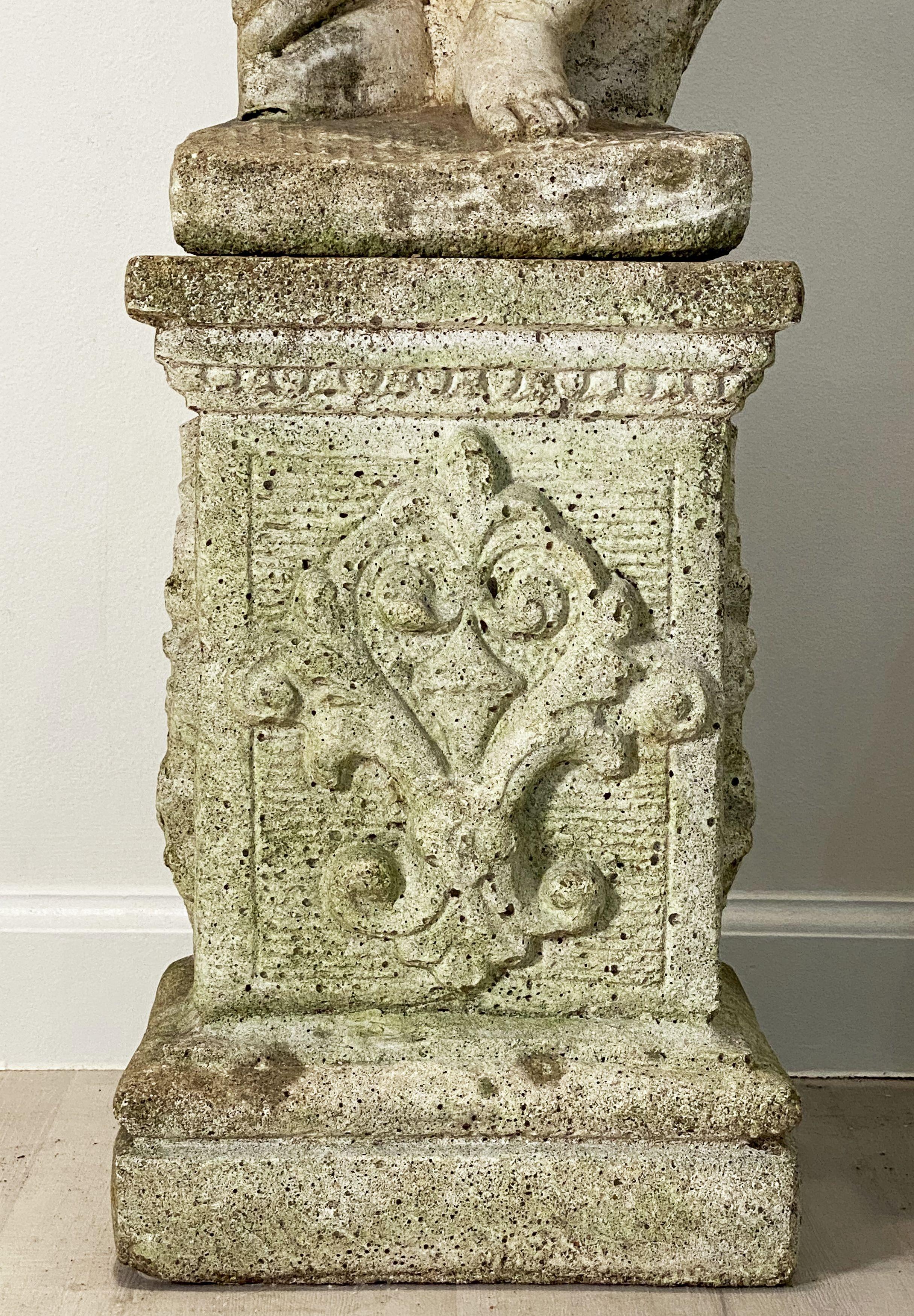 Cast Stone The Four Seasons Cherub Statues on Pedestals, Garden Stone Statuary